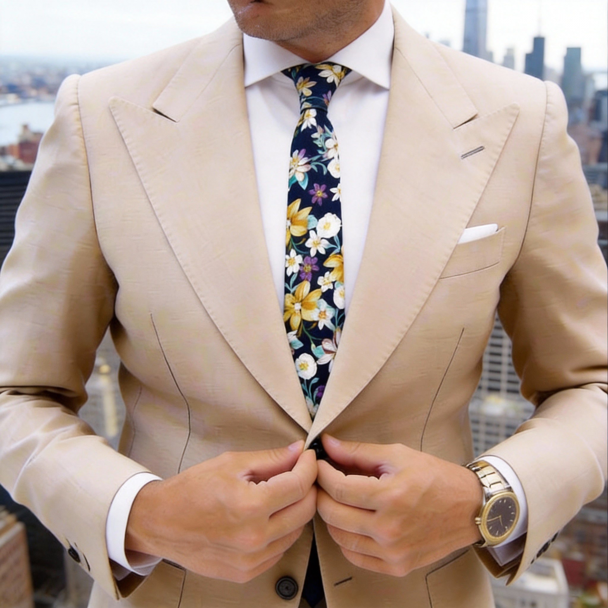 Dark Navy Blue with Multicolor Floral Necktie