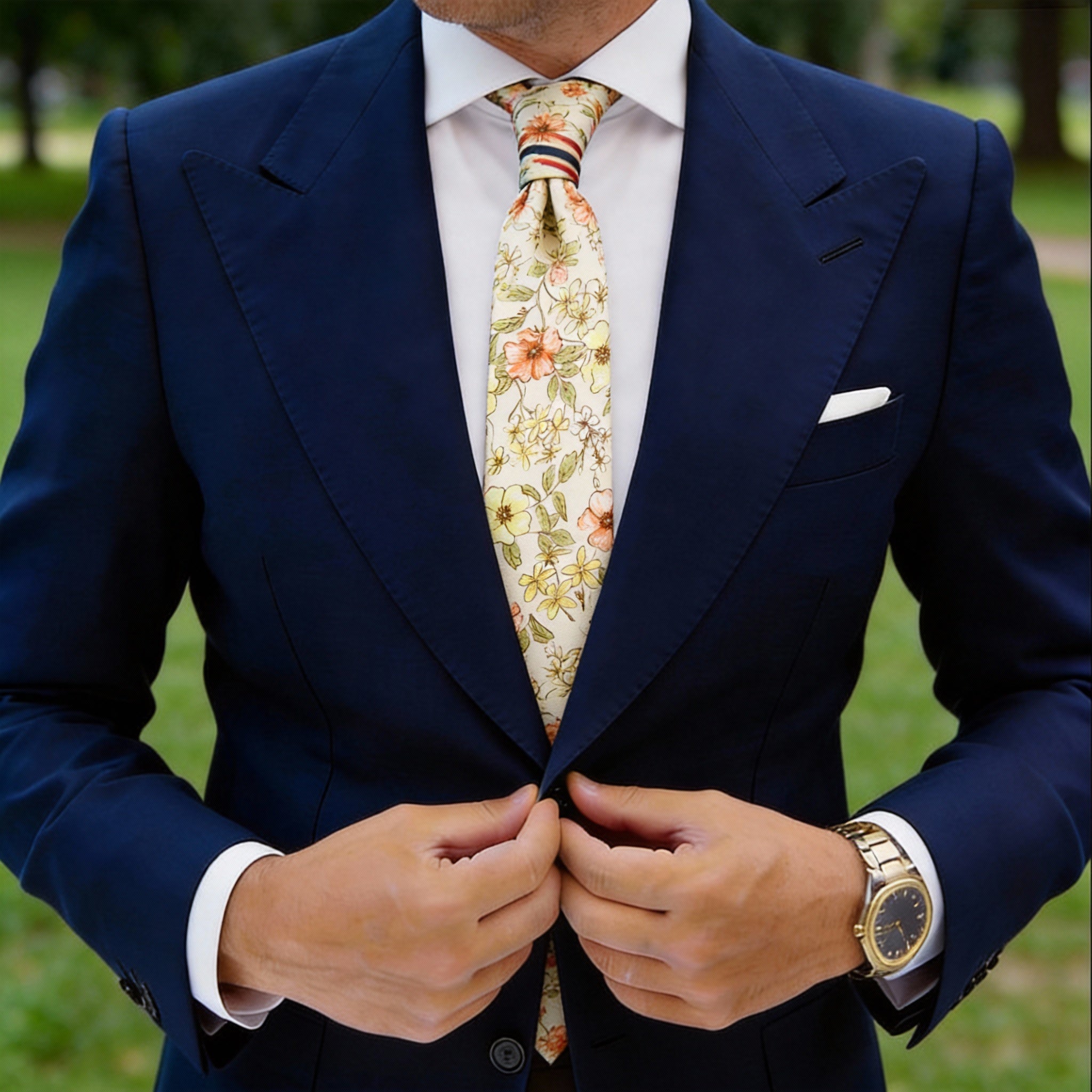 Off-White With Orange Floral Necktie