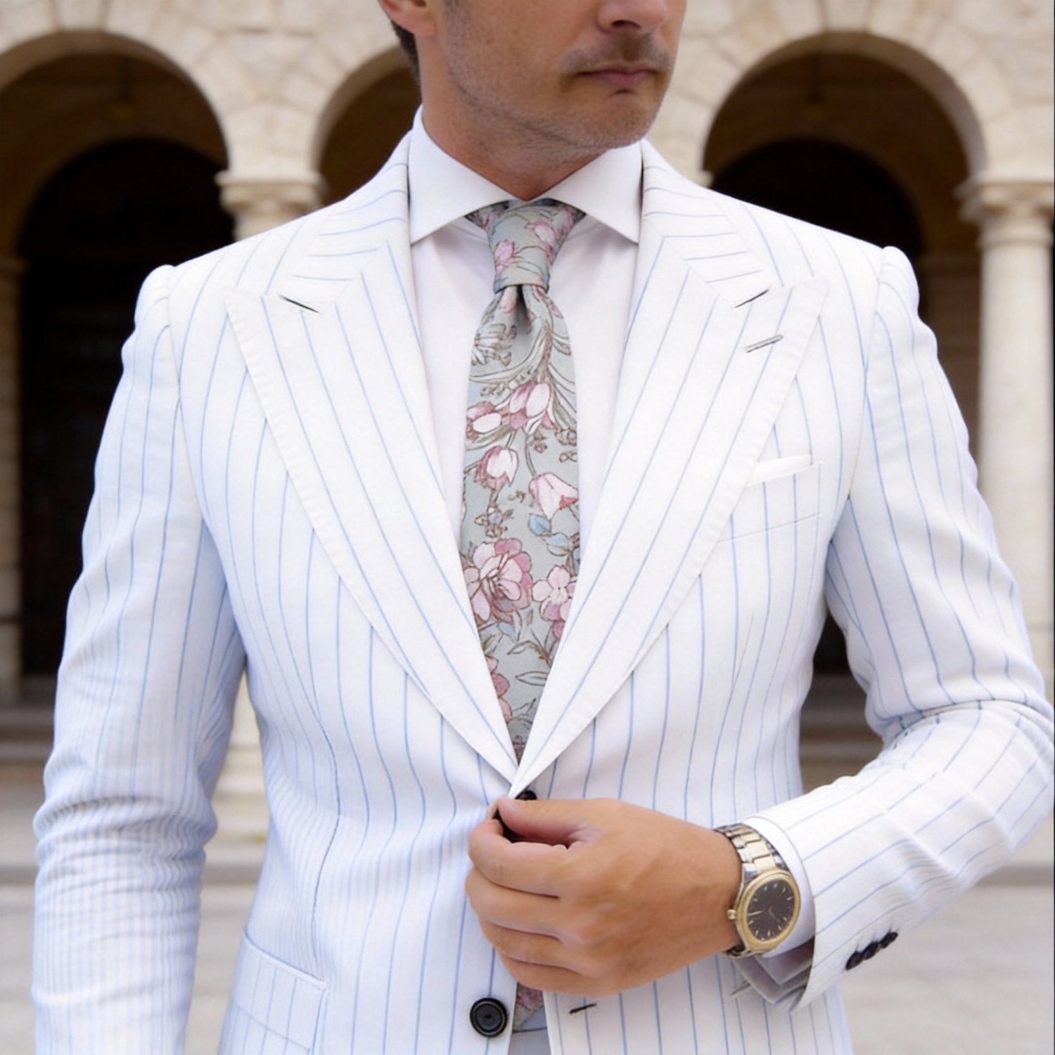 Light Green With Pink Floral Necktie