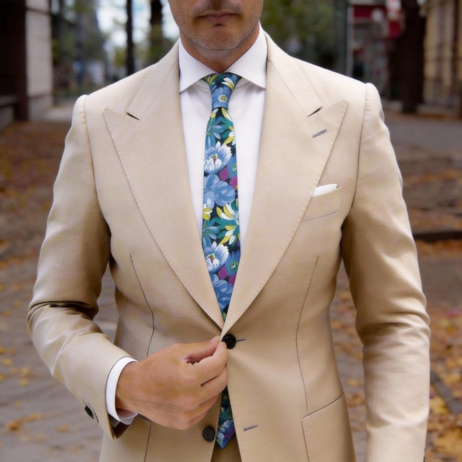 Dark Navy Blue With Blue Floral Necktie