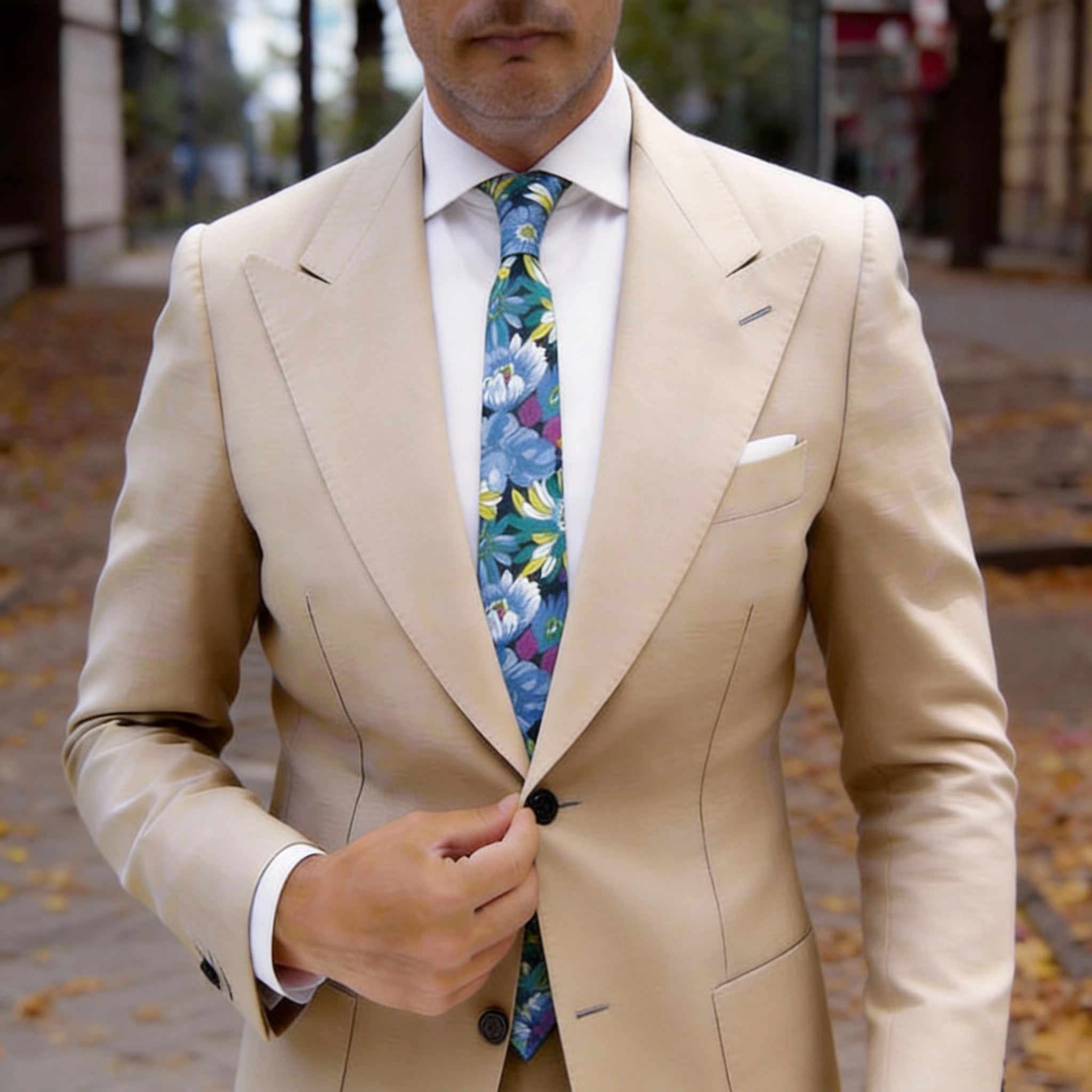 Dark Navy Blue With Blue Floral Necktie