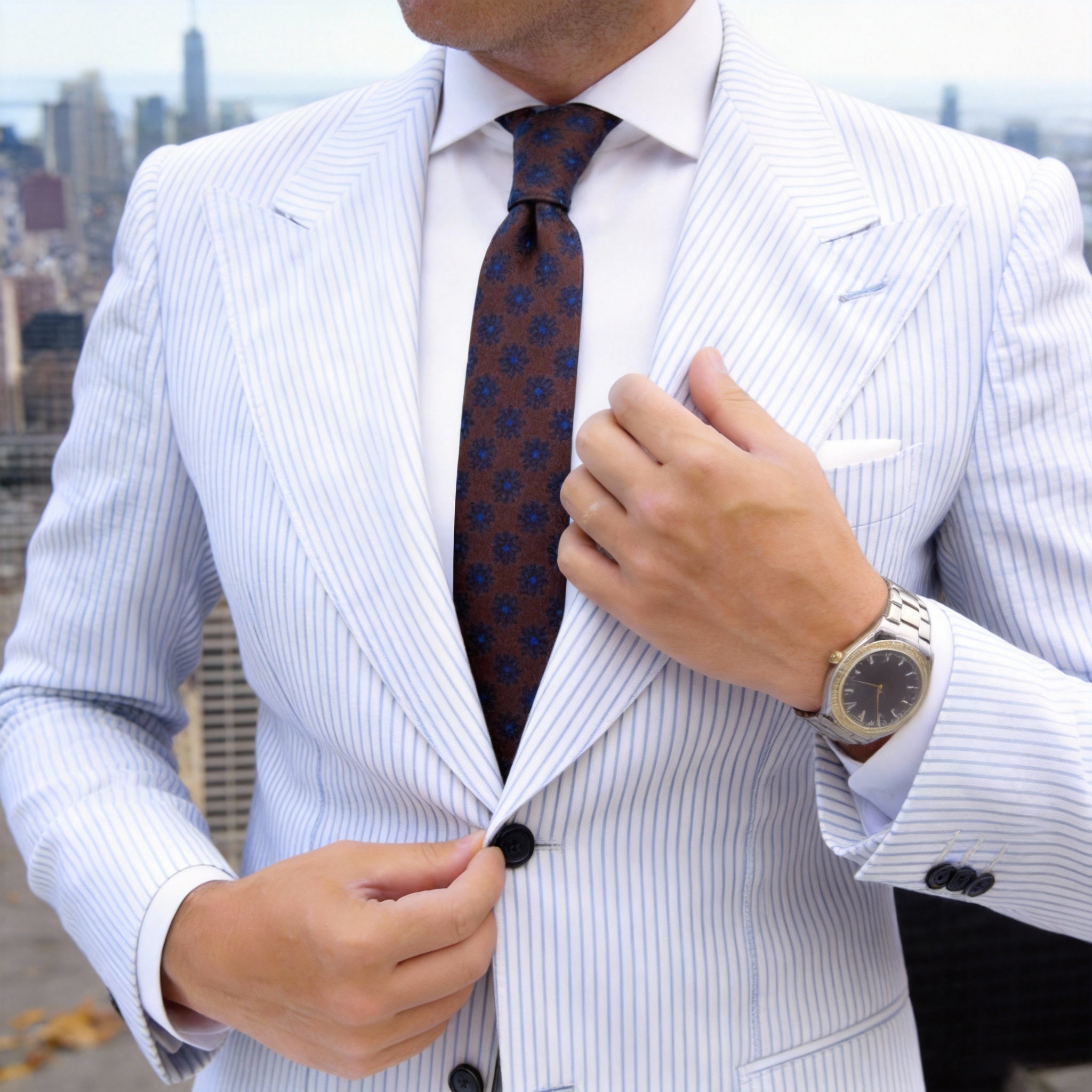 Brown With Blue Circular Pattern Necktie