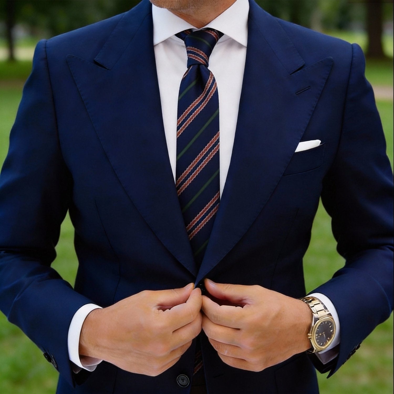 Brown with Blue Geometric Pattern Necktie Set