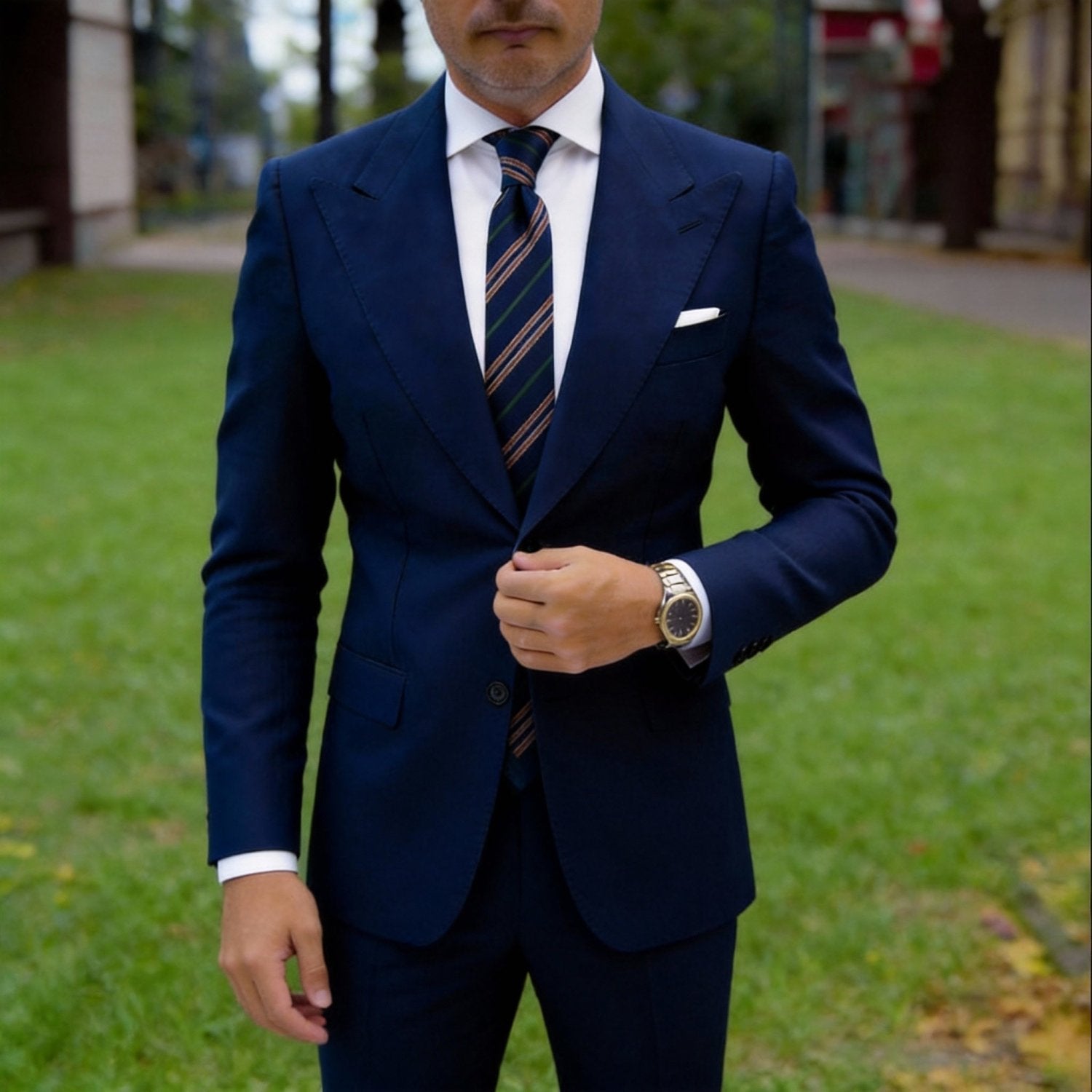 Brown with Blue Geometric Pattern Necktie Set