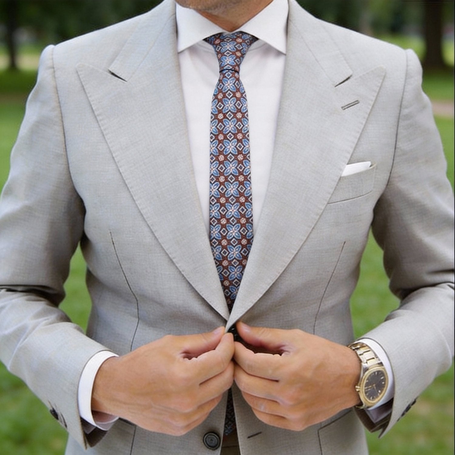Navy Blue with Orange Striped Necktie Set