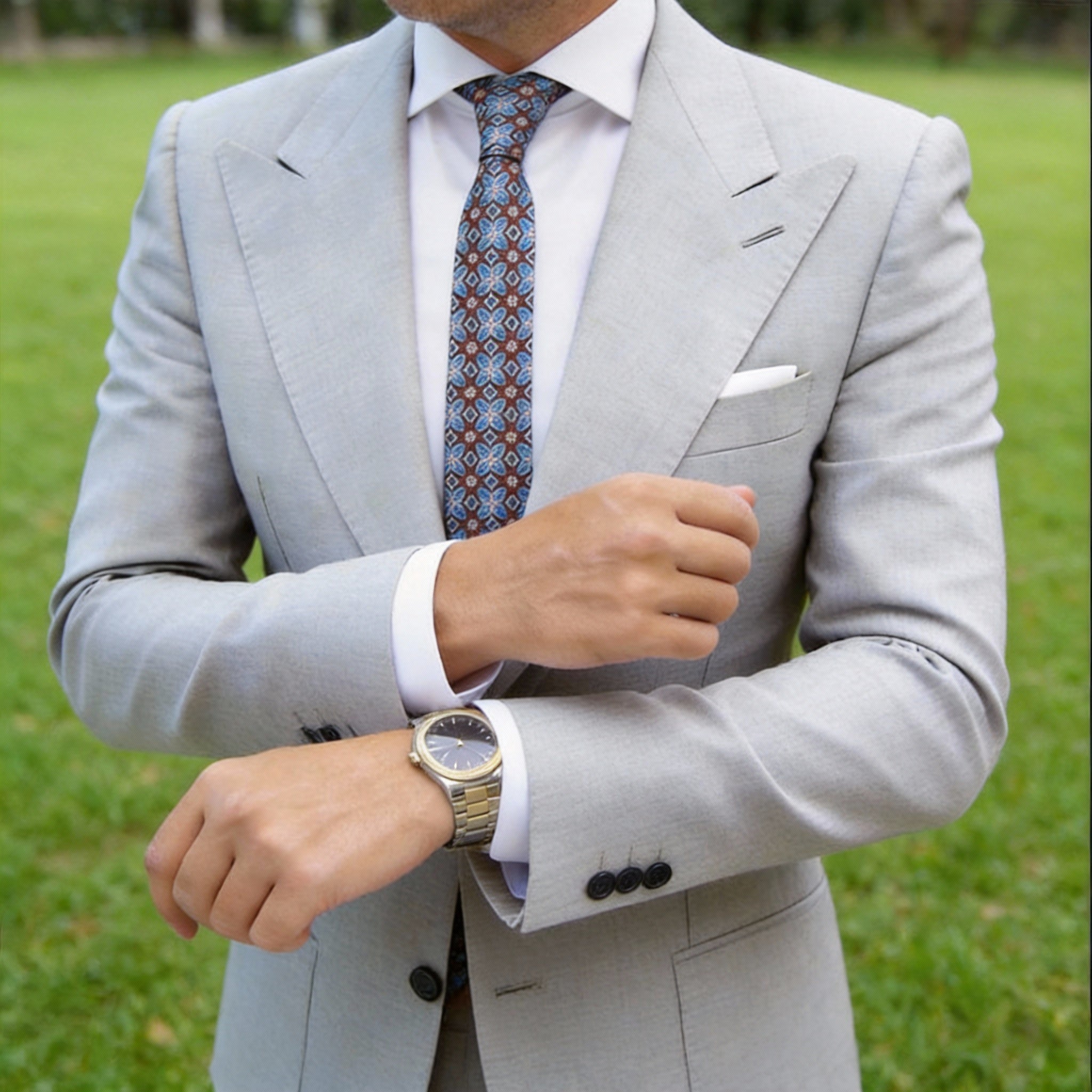 Navy Blue with Orange Striped Necktie Set