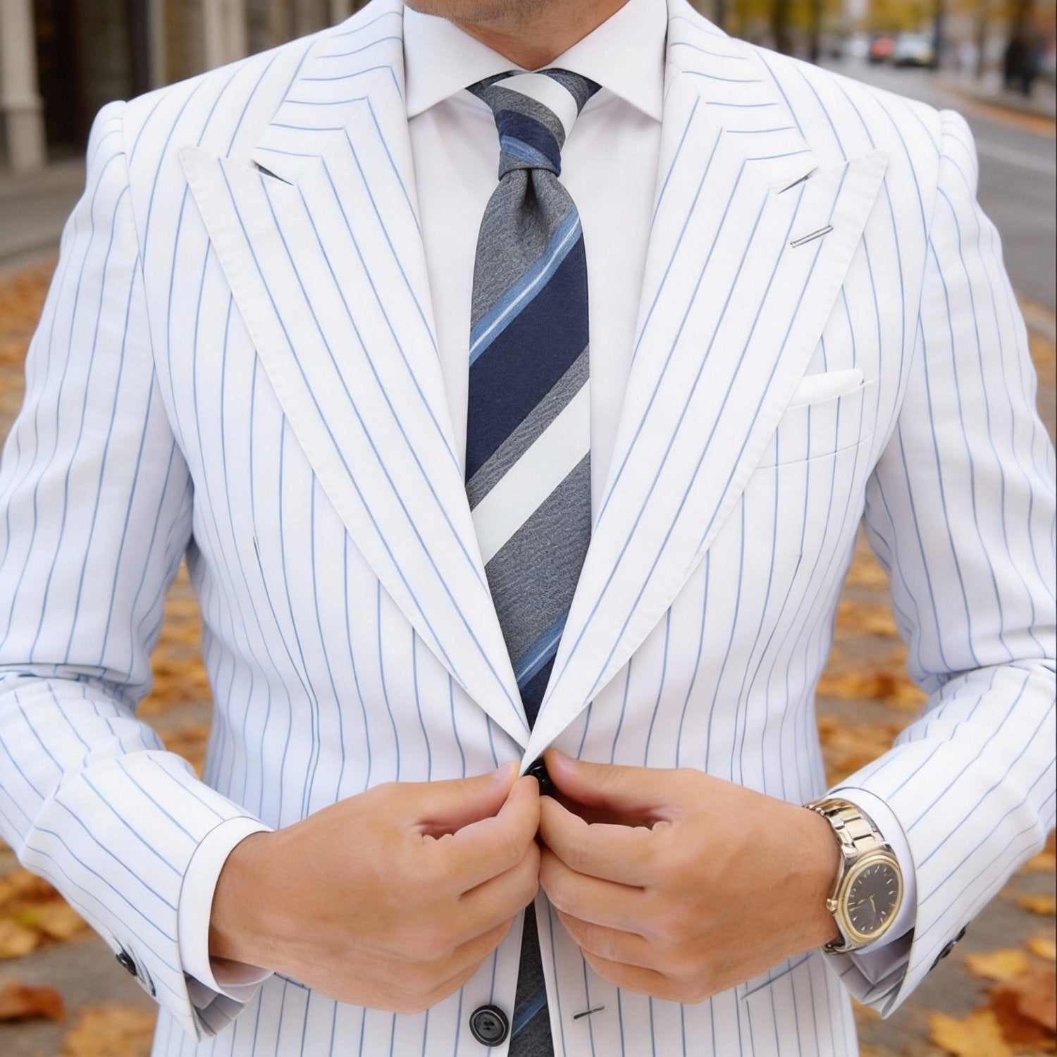 Gray with Blue Diagonal Stripes Necktie
