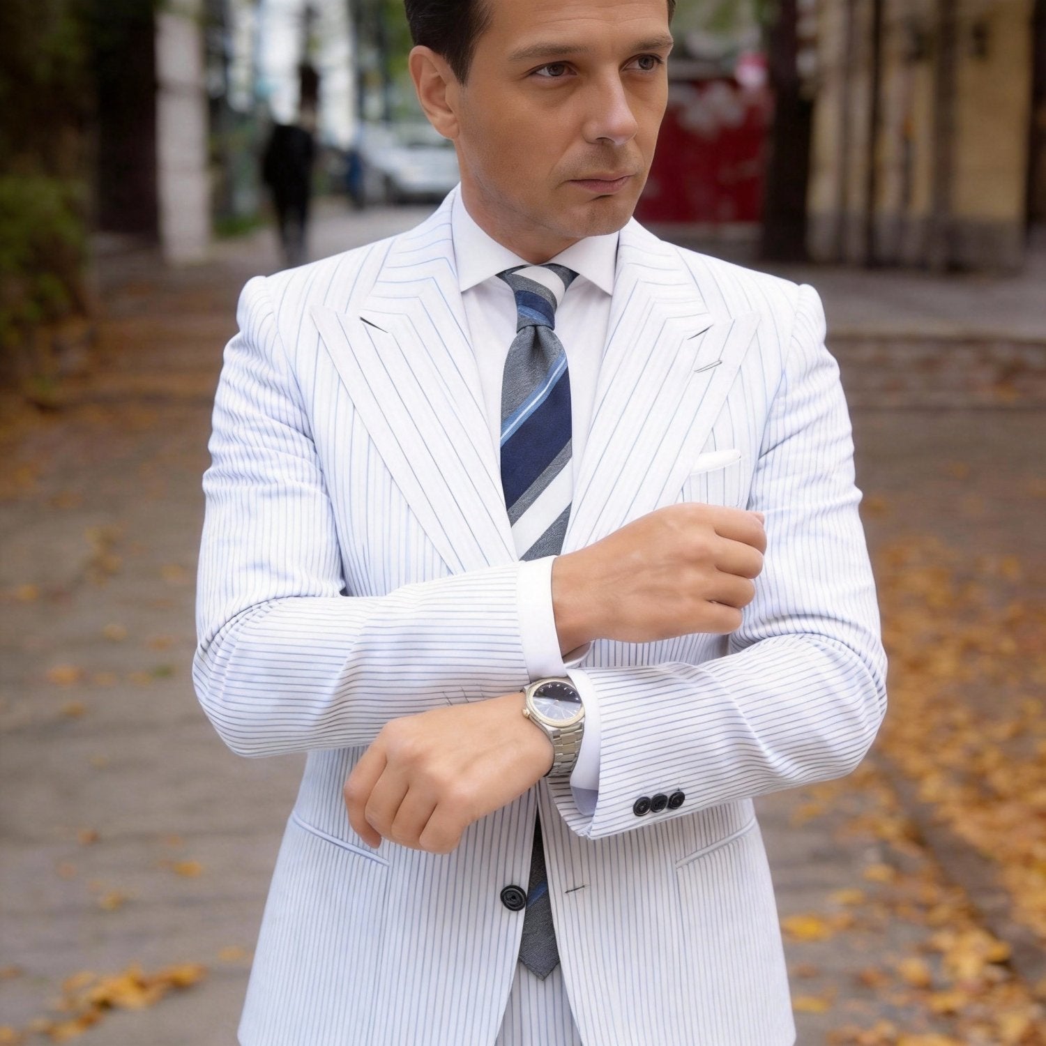 Gray with Blue Diagonal Stripes Necktie