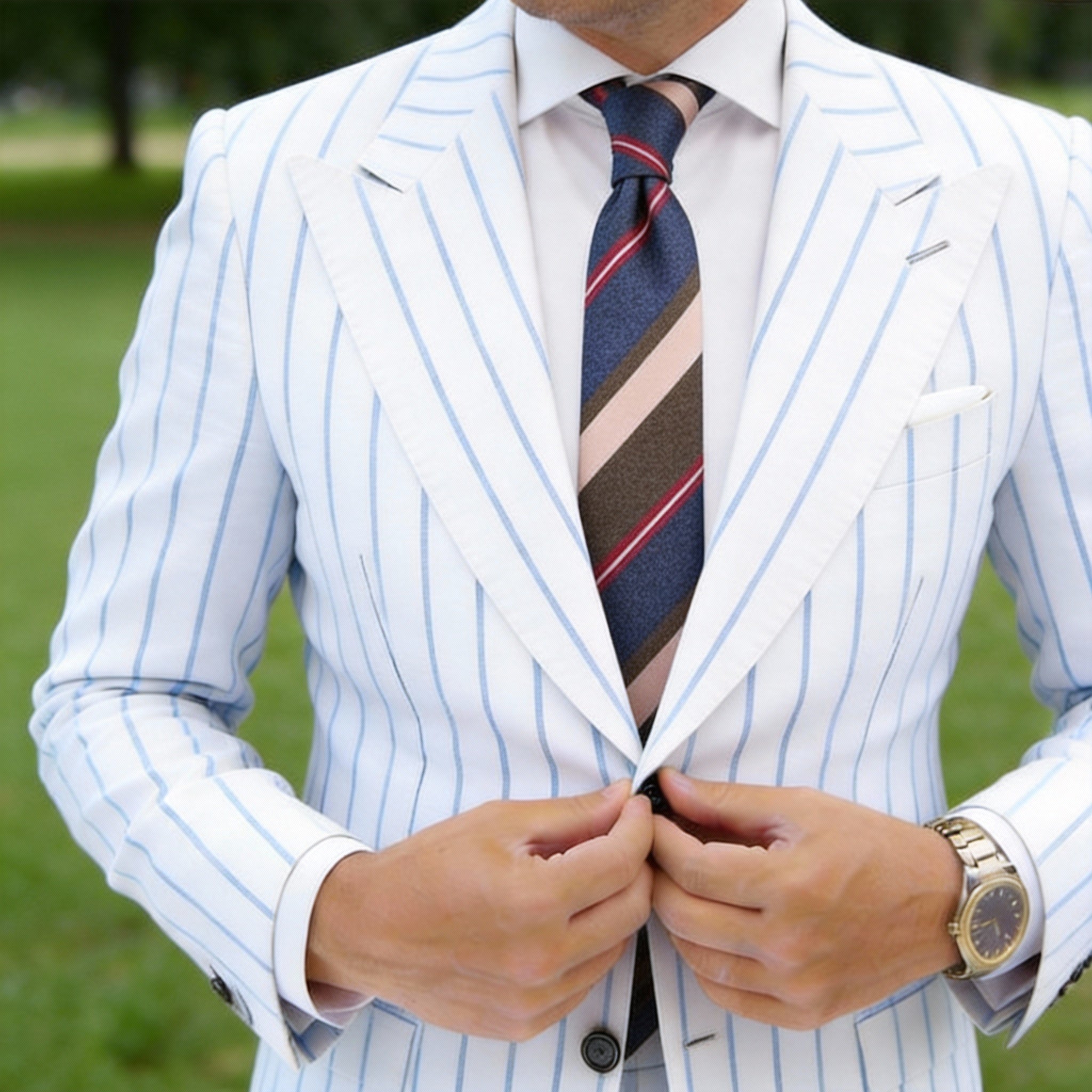 Brown With Navy & Beige Horizontal Stripes Necktie