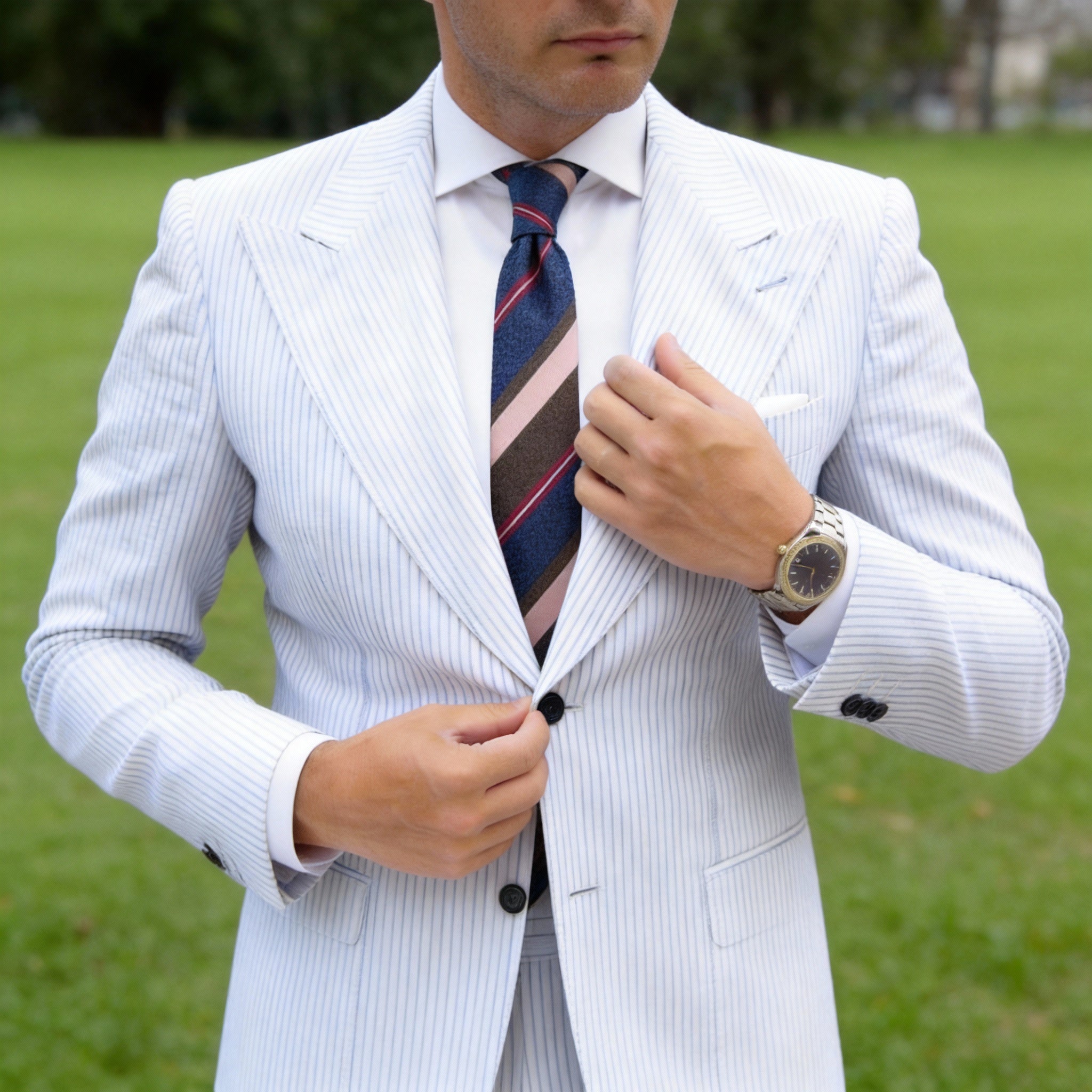 Brown With Navy & Beige Horizontal Stripes Necktie