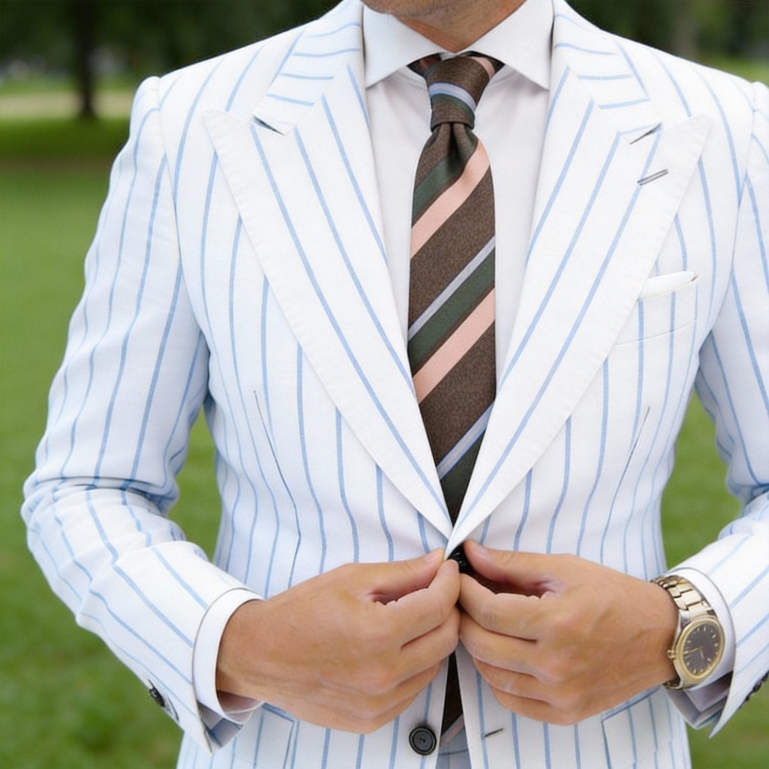 Dark Brown With Pink & Blue Stripes Necktie