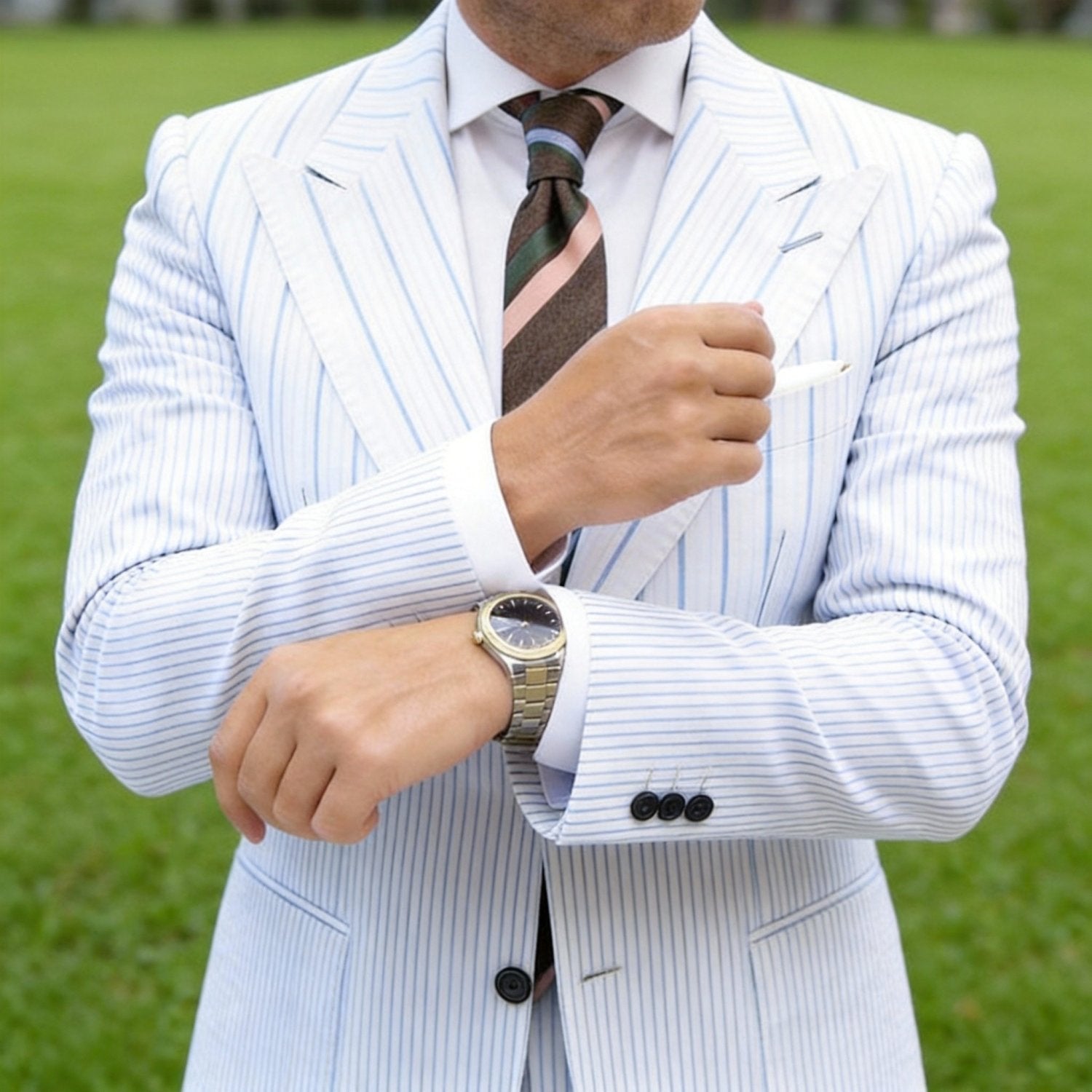 Dark Brown With Pink & Blue Stripes Necktie