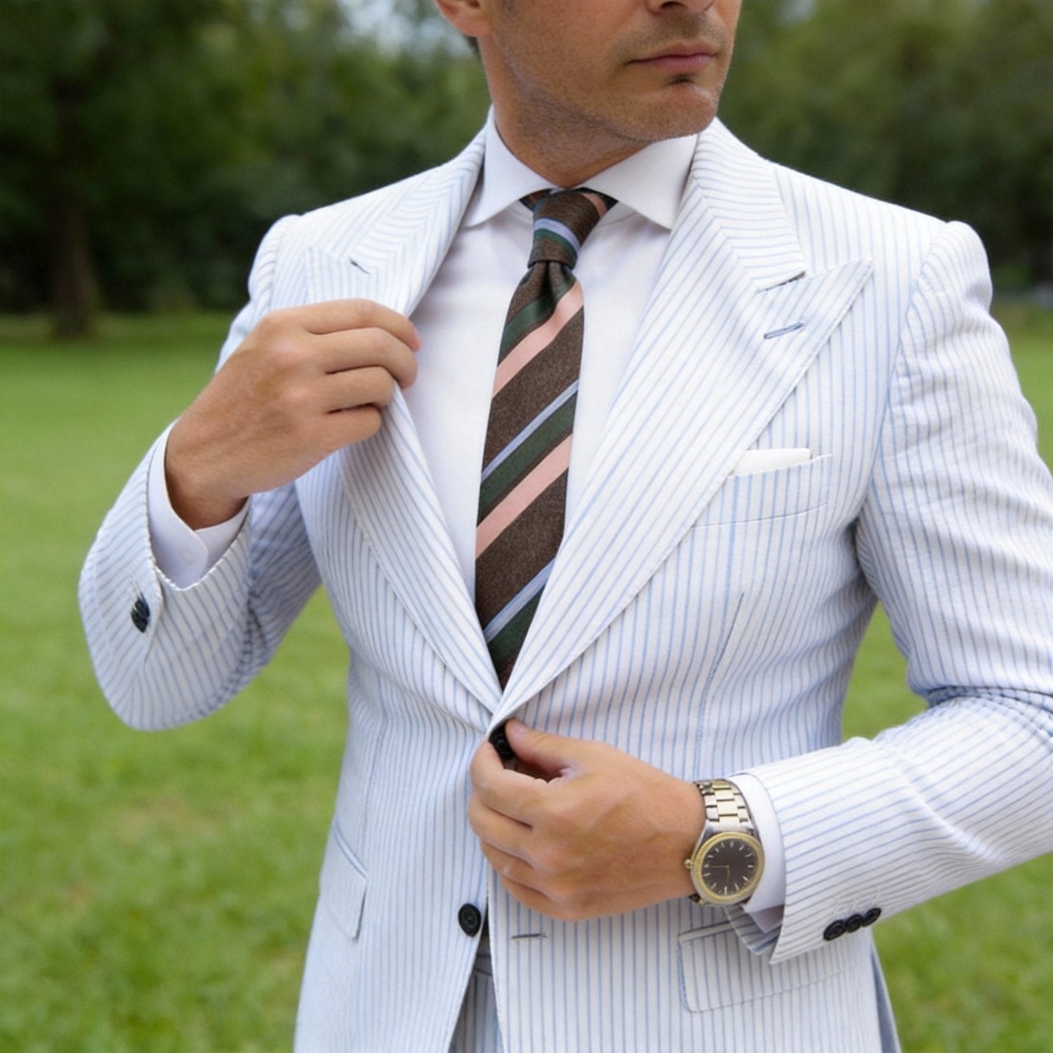 Dark Brown With Pink & Blue Stripes Necktie
