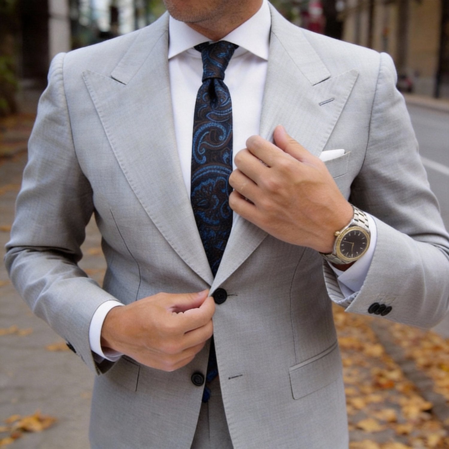 Dark Brown With Blue Paisley Necktie