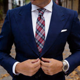 Red with Dark Blue & White Plaid Necktie