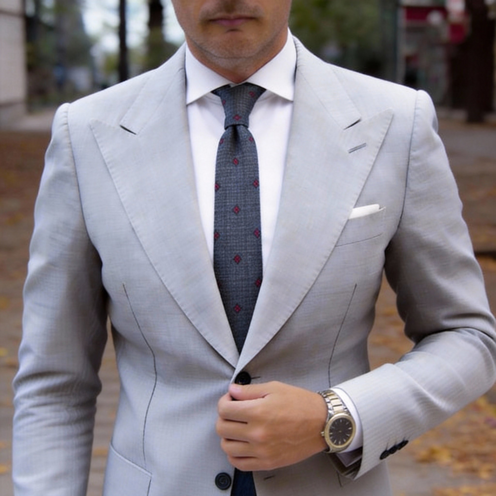 Dark Gray With Red Four-Pointed Dots Necktie