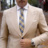 Yellow With Navy Blue White Plaid Necktie