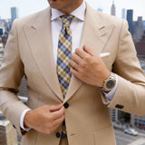 Yellow With Navy Blue White Plaid Necktie