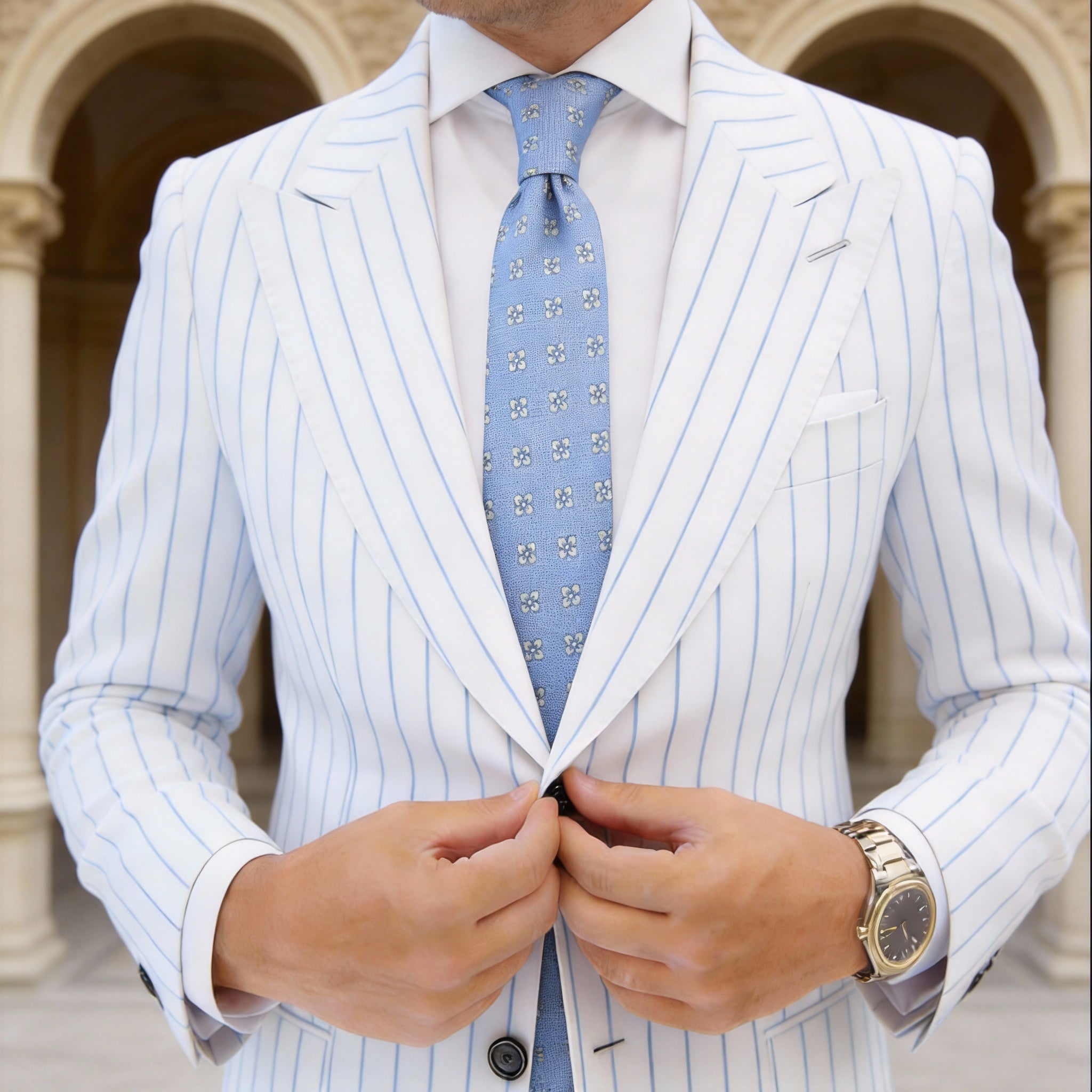 Blue with Light Yellow Four-Leaf Clover Necktie