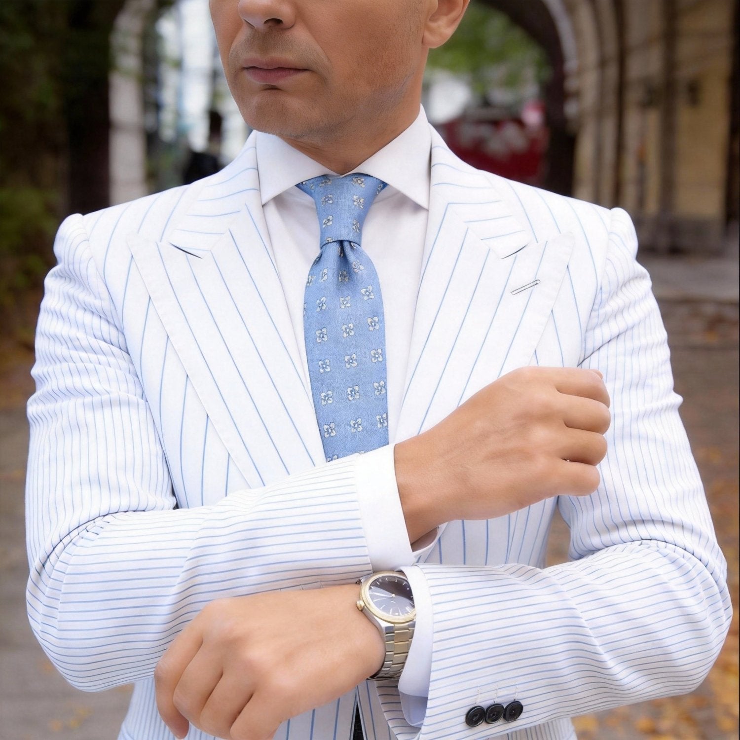Blue with Light Yellow Four-Leaf Clover Necktie
