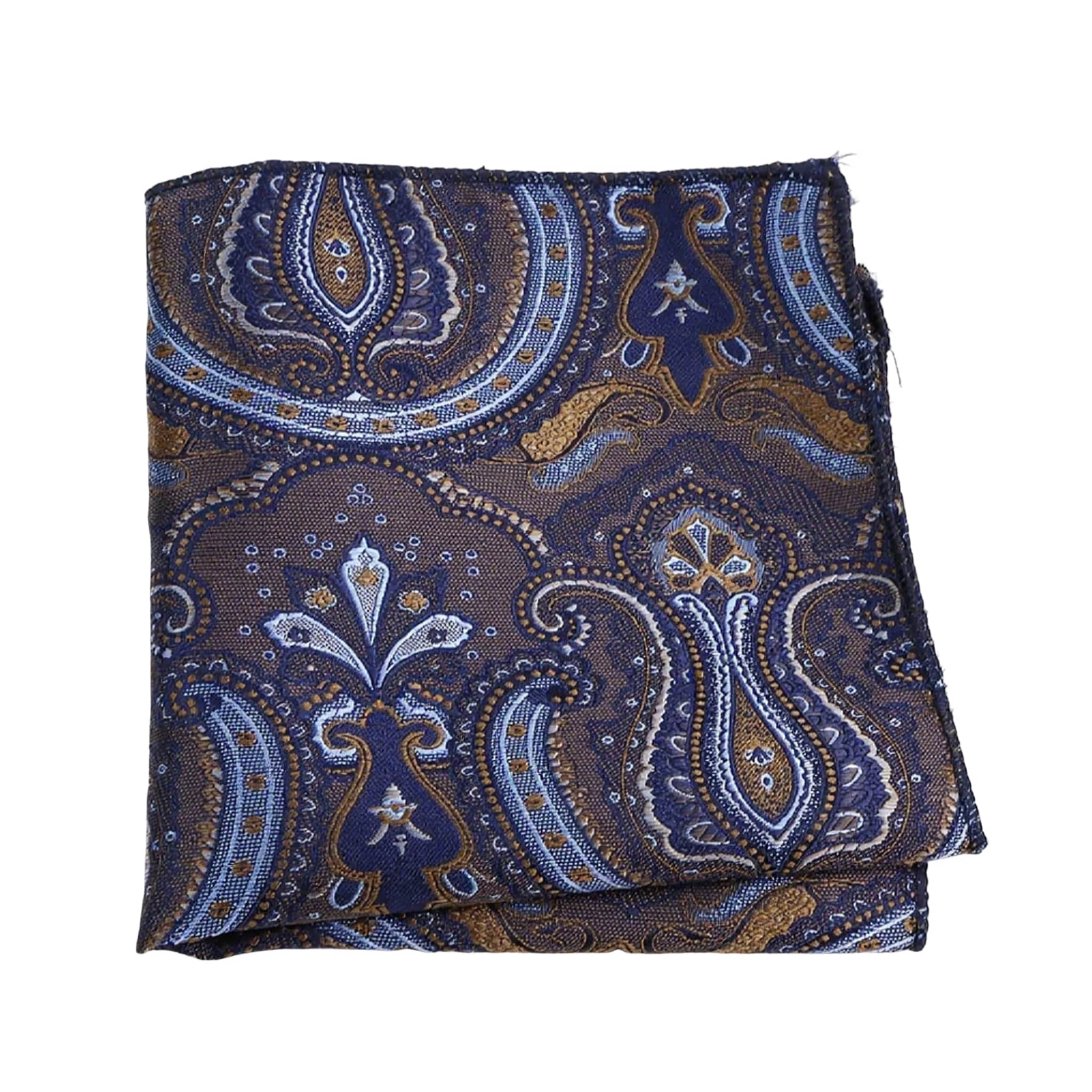 Brown Blue Paisley Pocket Square