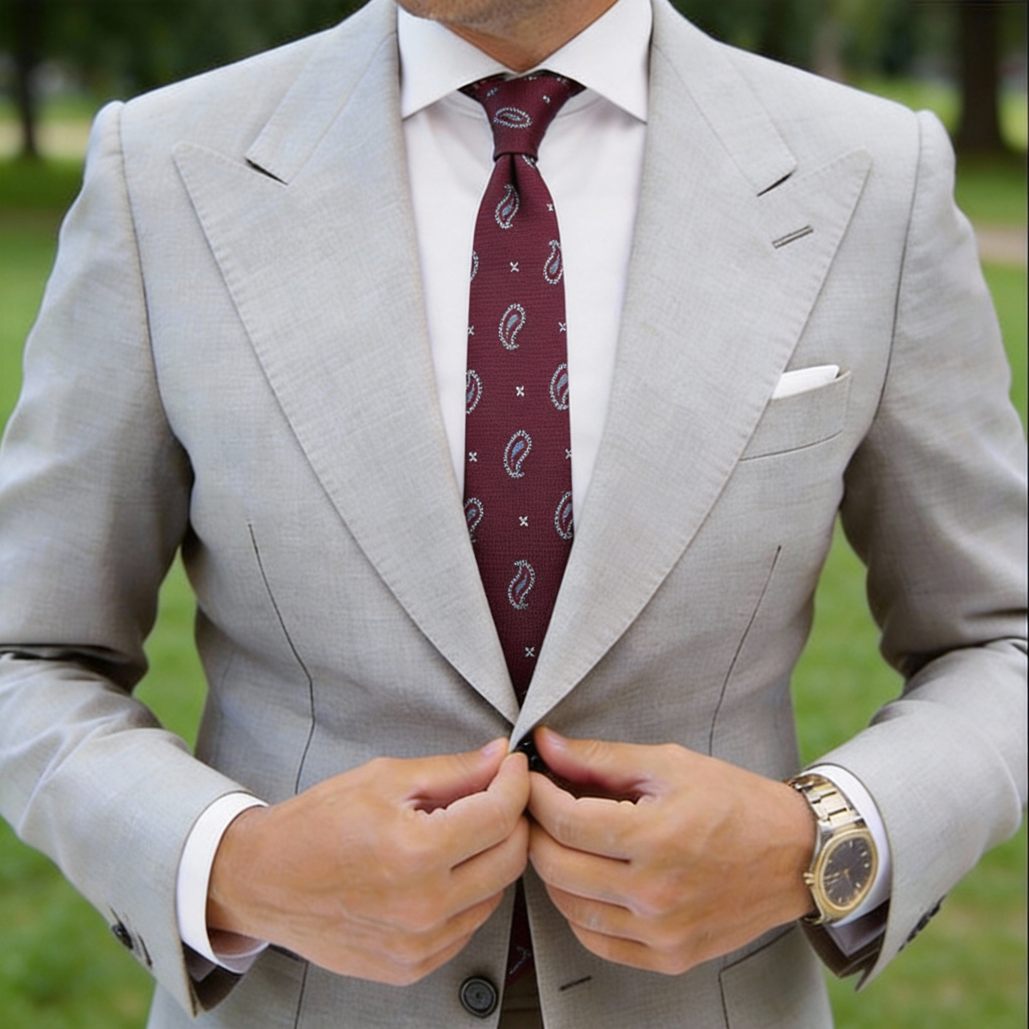 Burgundy With White Paisley & Cross Dot Necktie