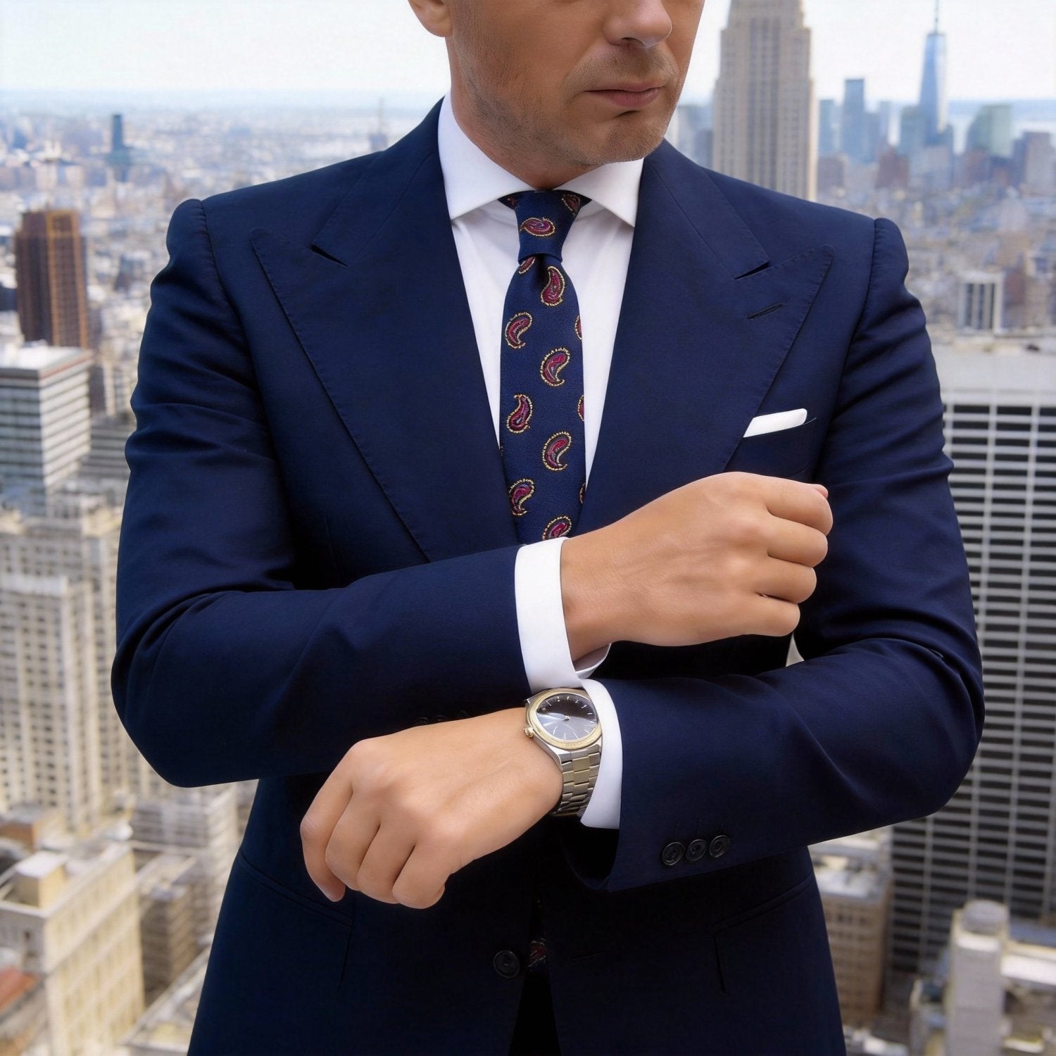 Dark Blue With Red Paisley Necktie