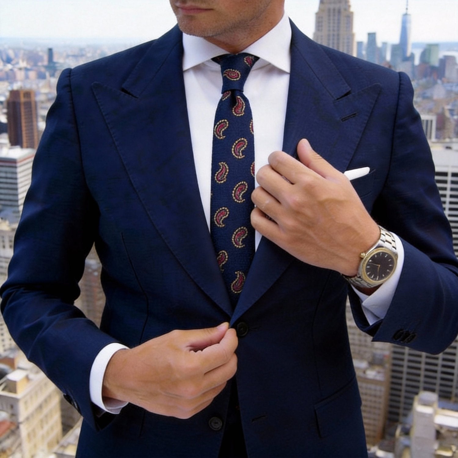 Dark Blue With Red Paisley Necktie