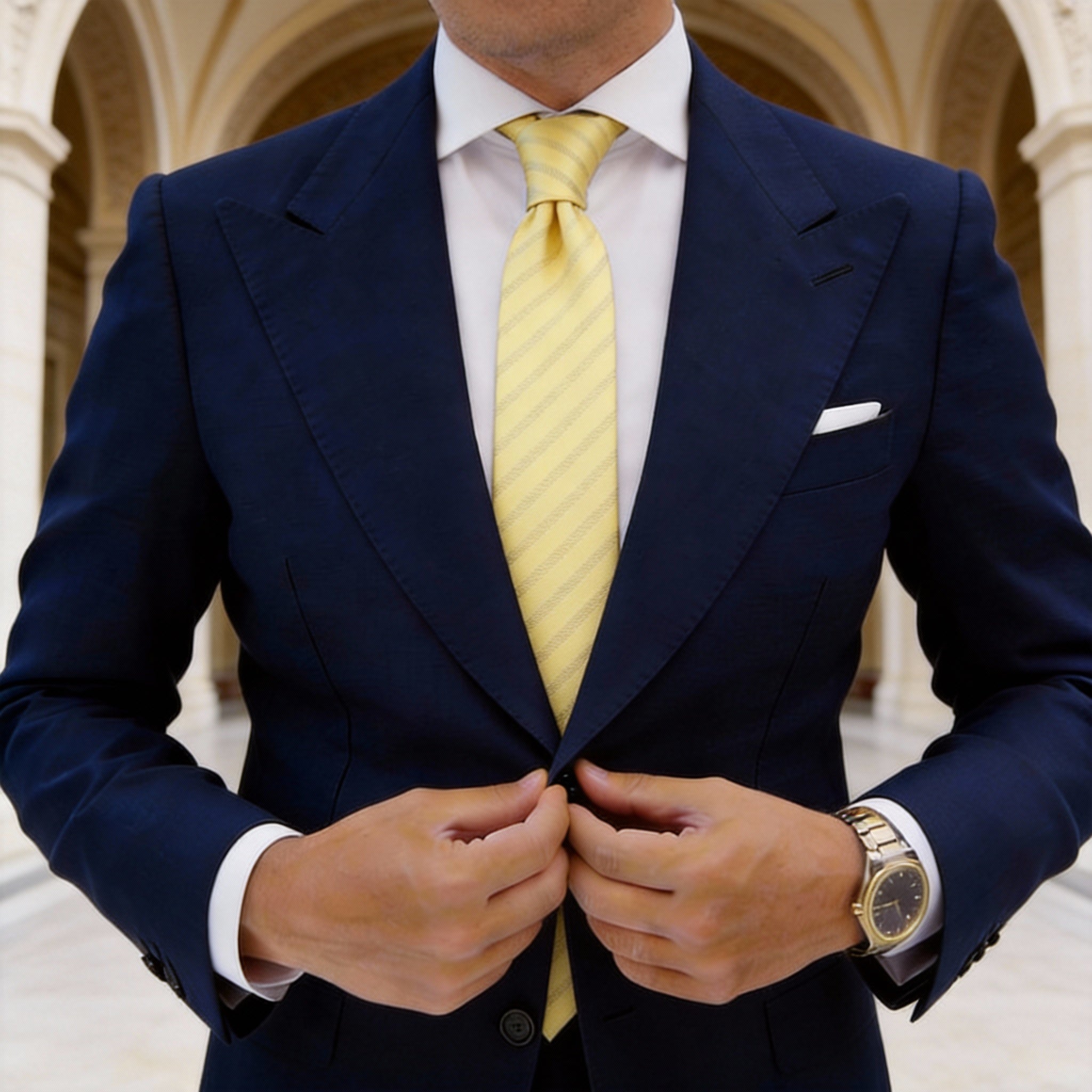 Gold With Light Yellow Diagonal Stripes Necktie