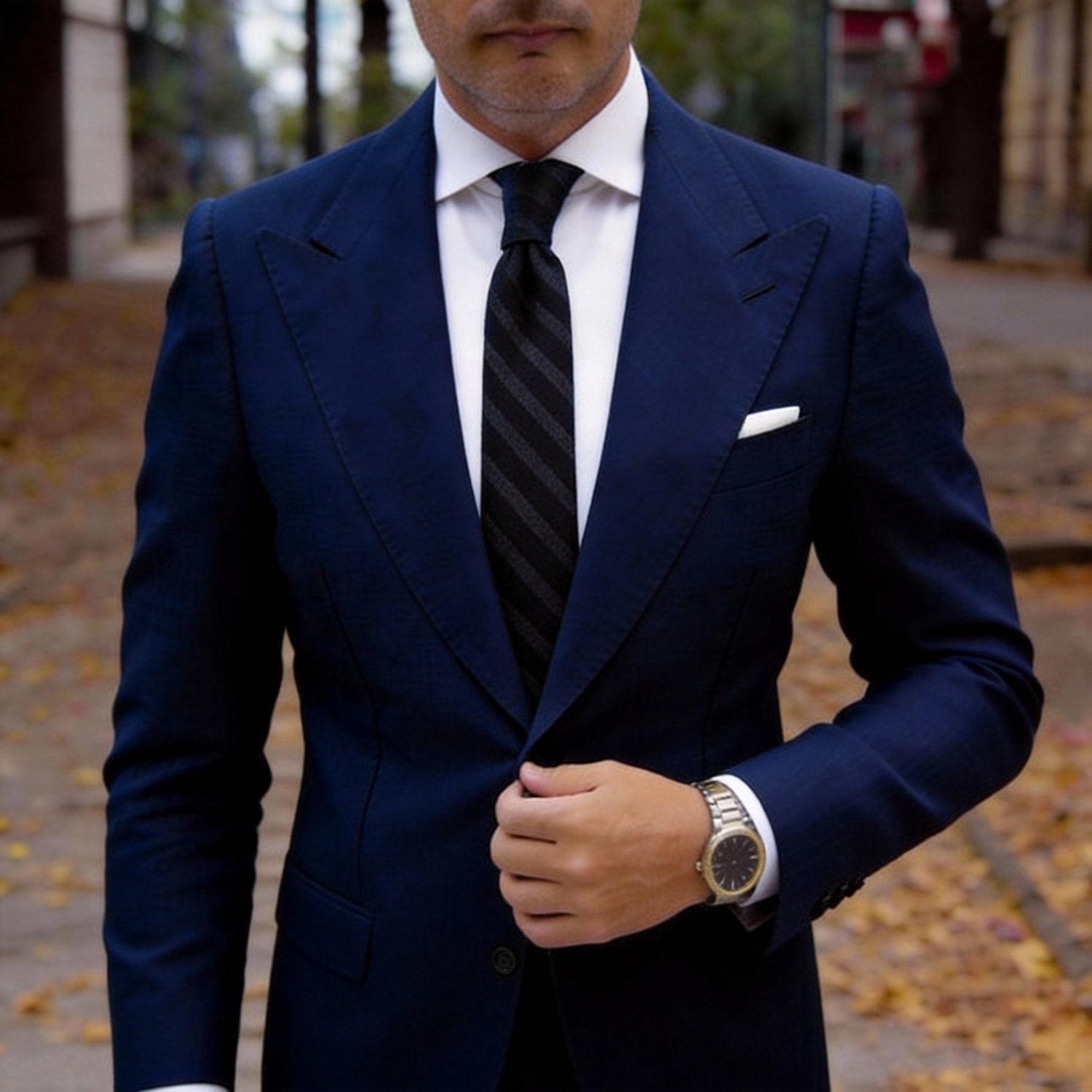 Black With Black Diagonal Stripes Necktie