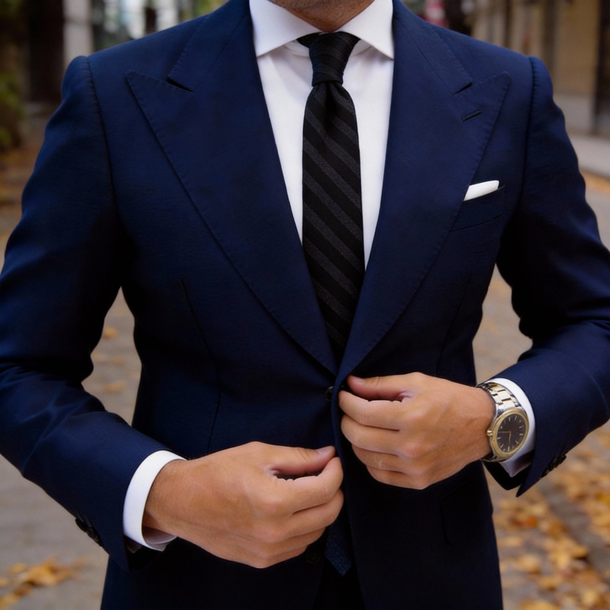 Black With Black Diagonal Stripes Necktie