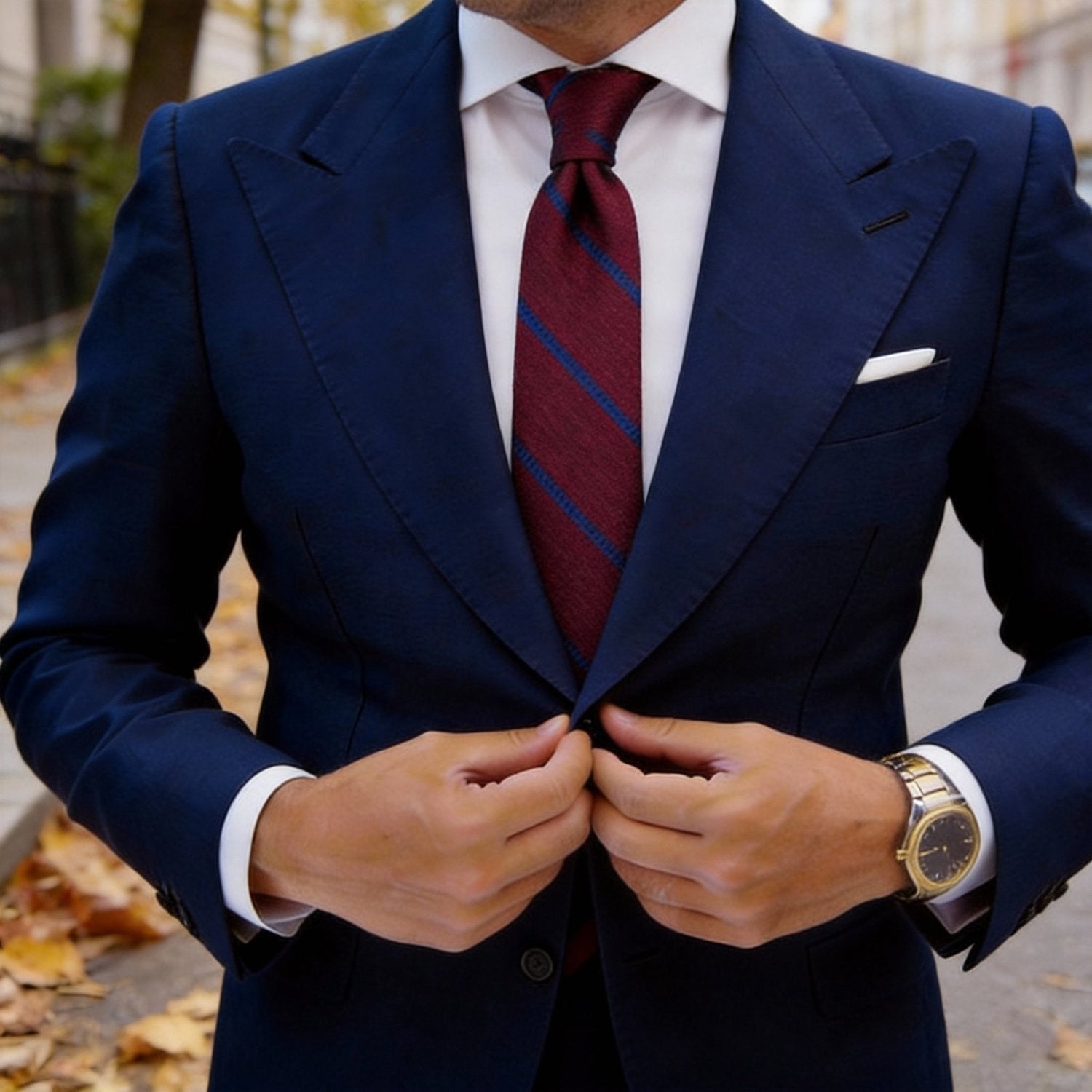Burgundy With Blue Diagonal Stripes Necktie