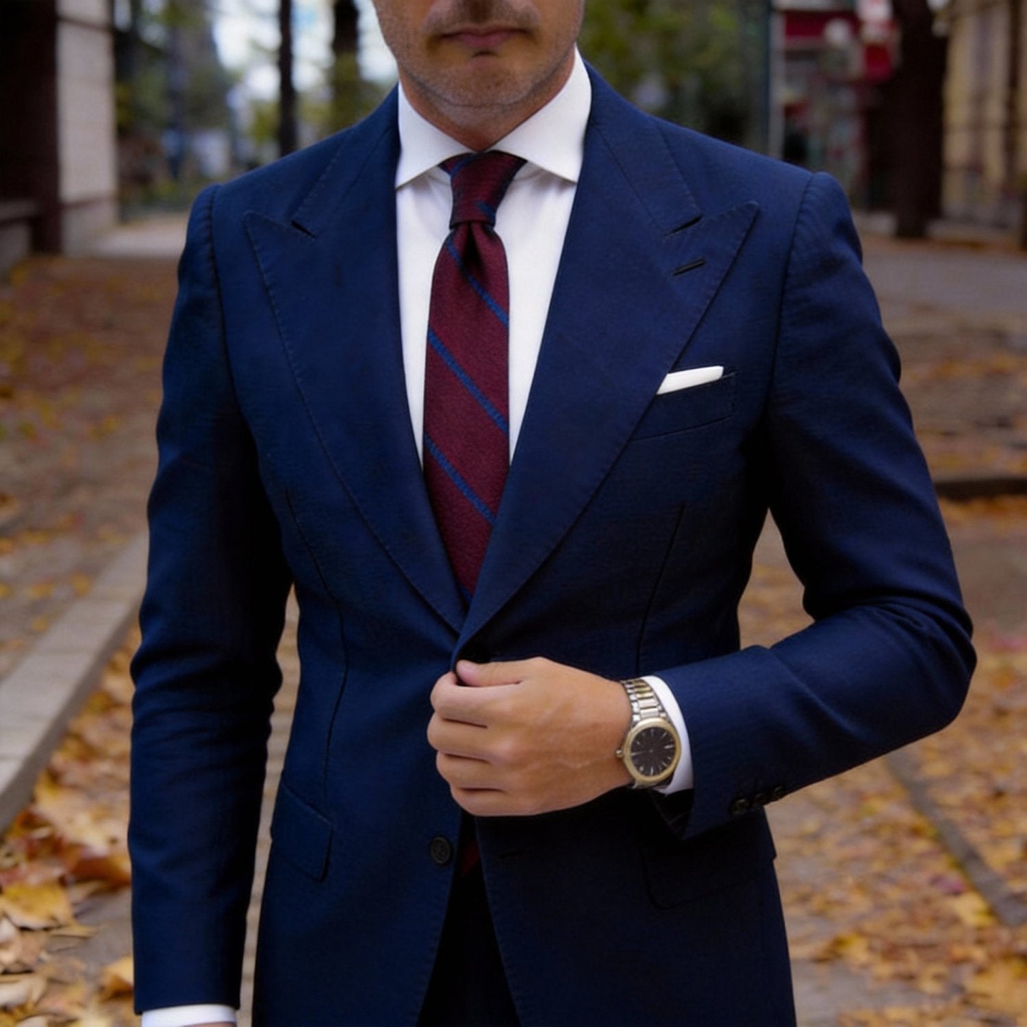 Burgundy With Blue Diagonal Stripes Necktie