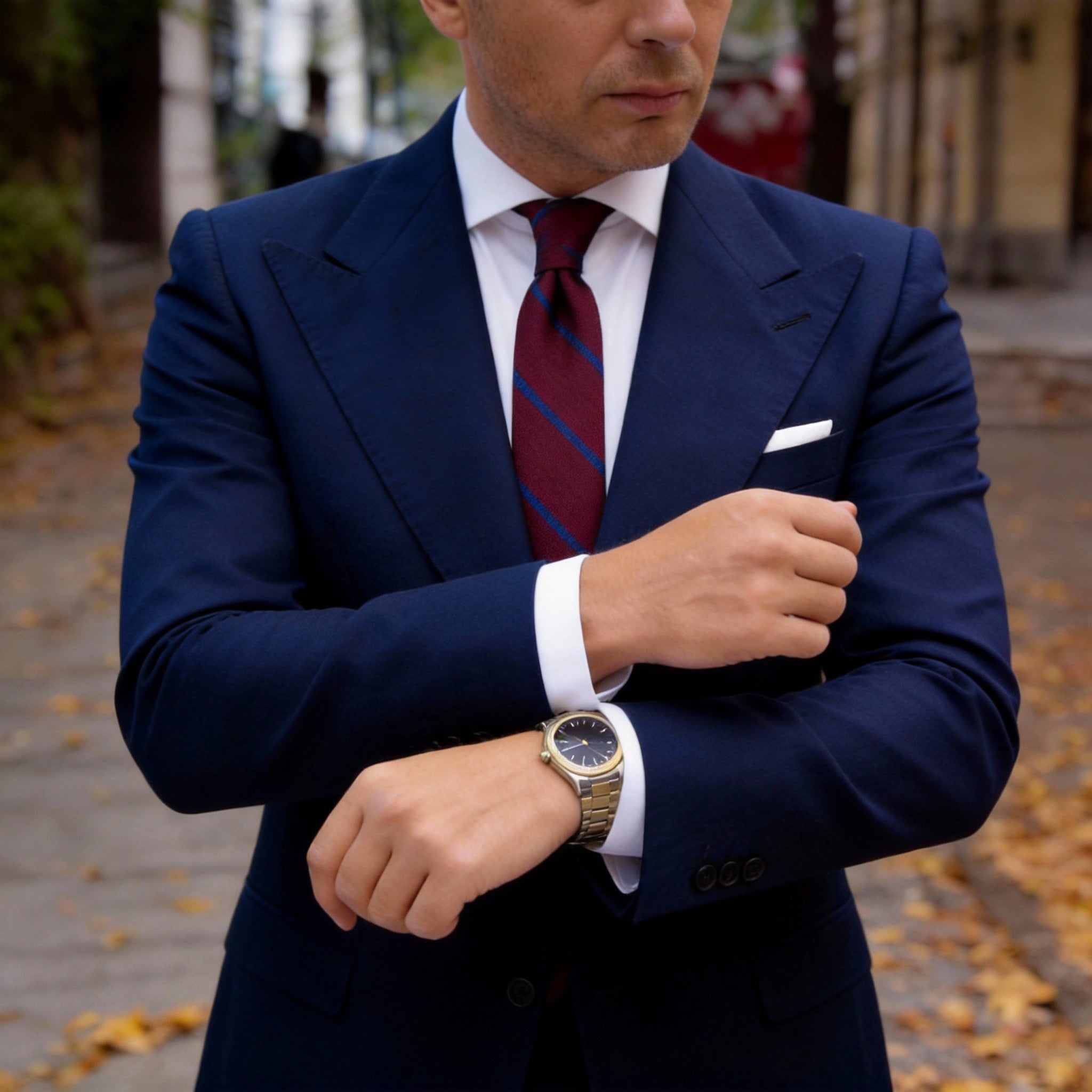 Burgundy With Blue Diagonal Stripes Necktie