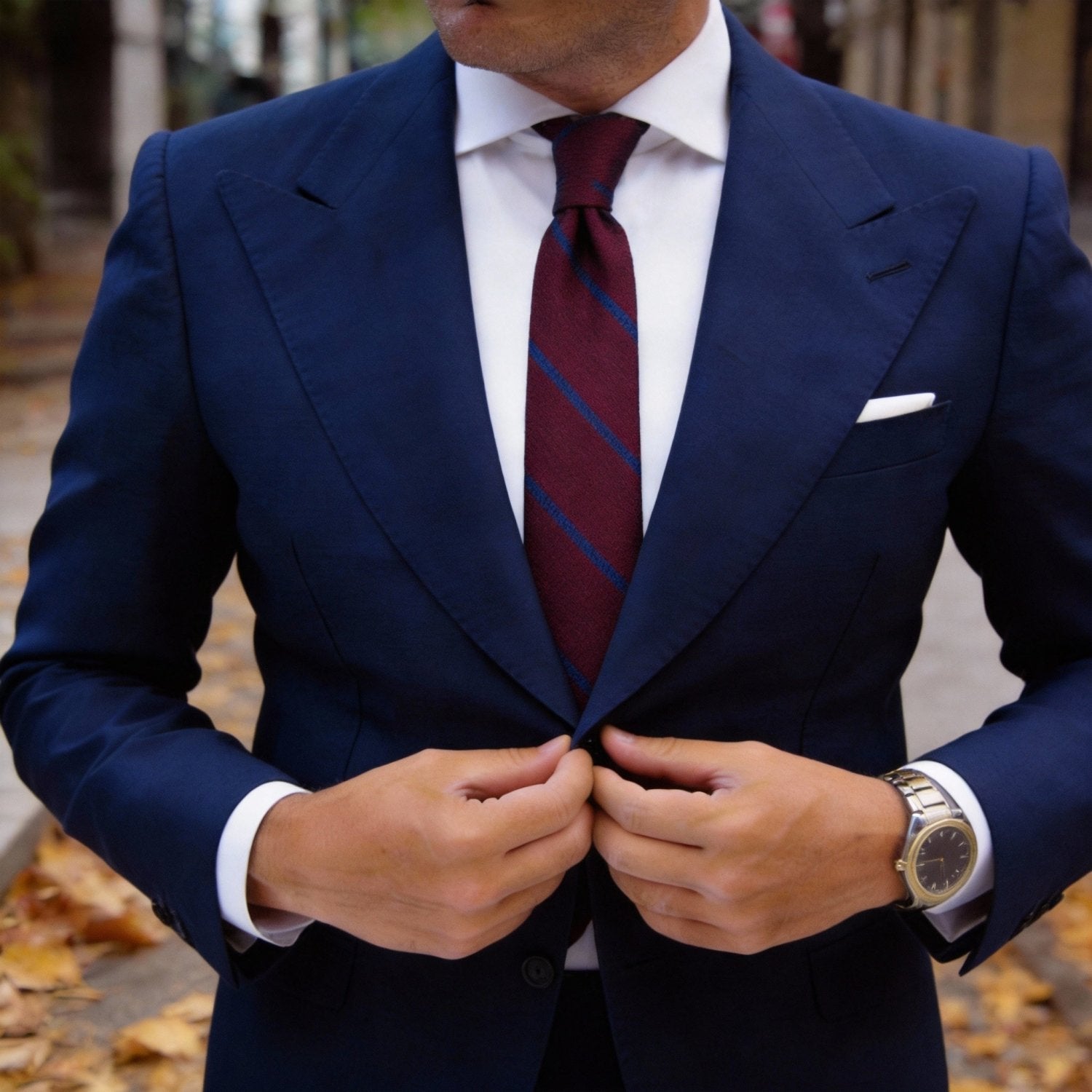 Burgundy With Blue Diagonal Stripes Necktie