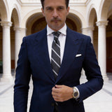 Black with White Diagonal Stripes Necktie