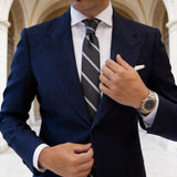 Black with White Diagonal Stripes Necktie