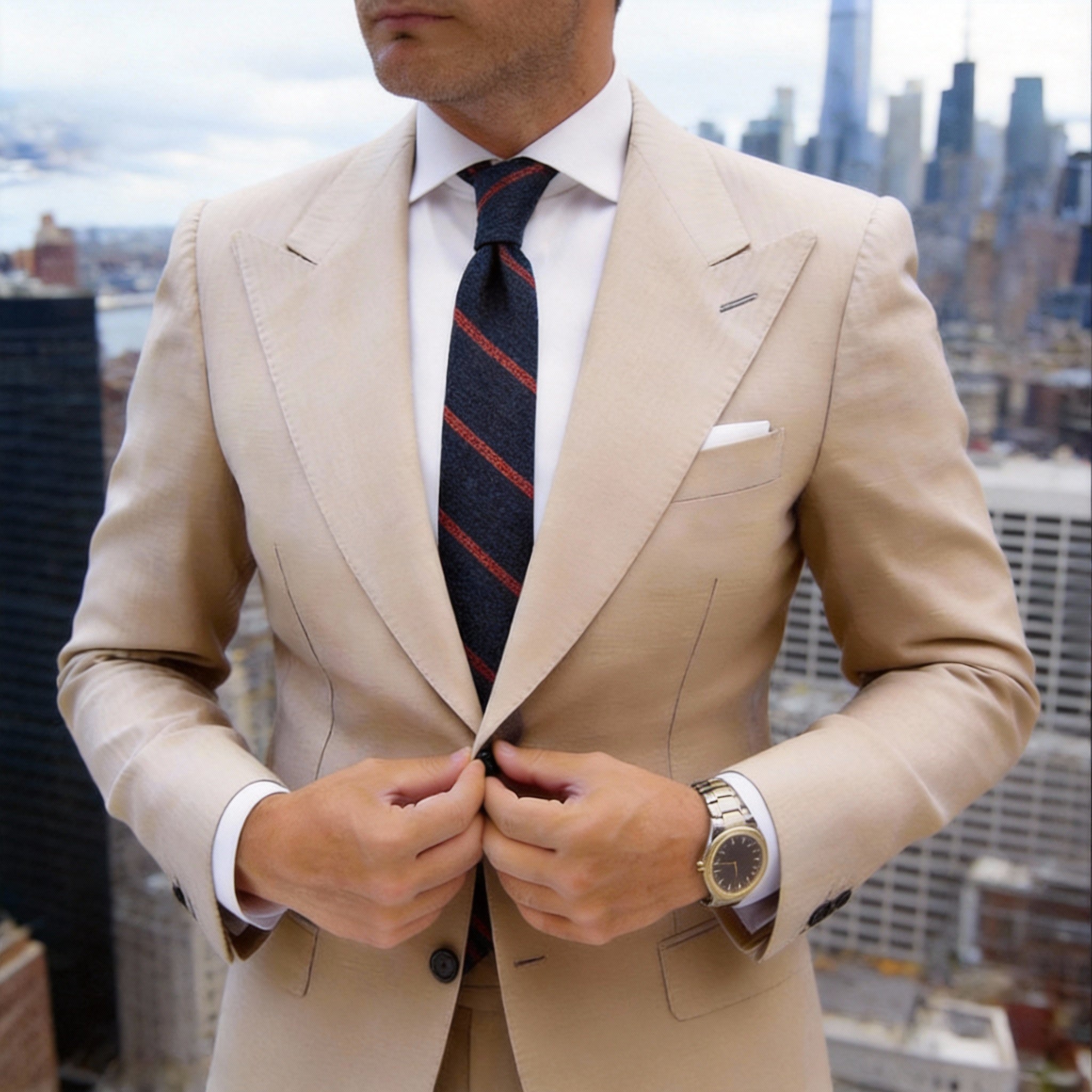 Dark Blue With Orange Diagonal Stripes Necktie