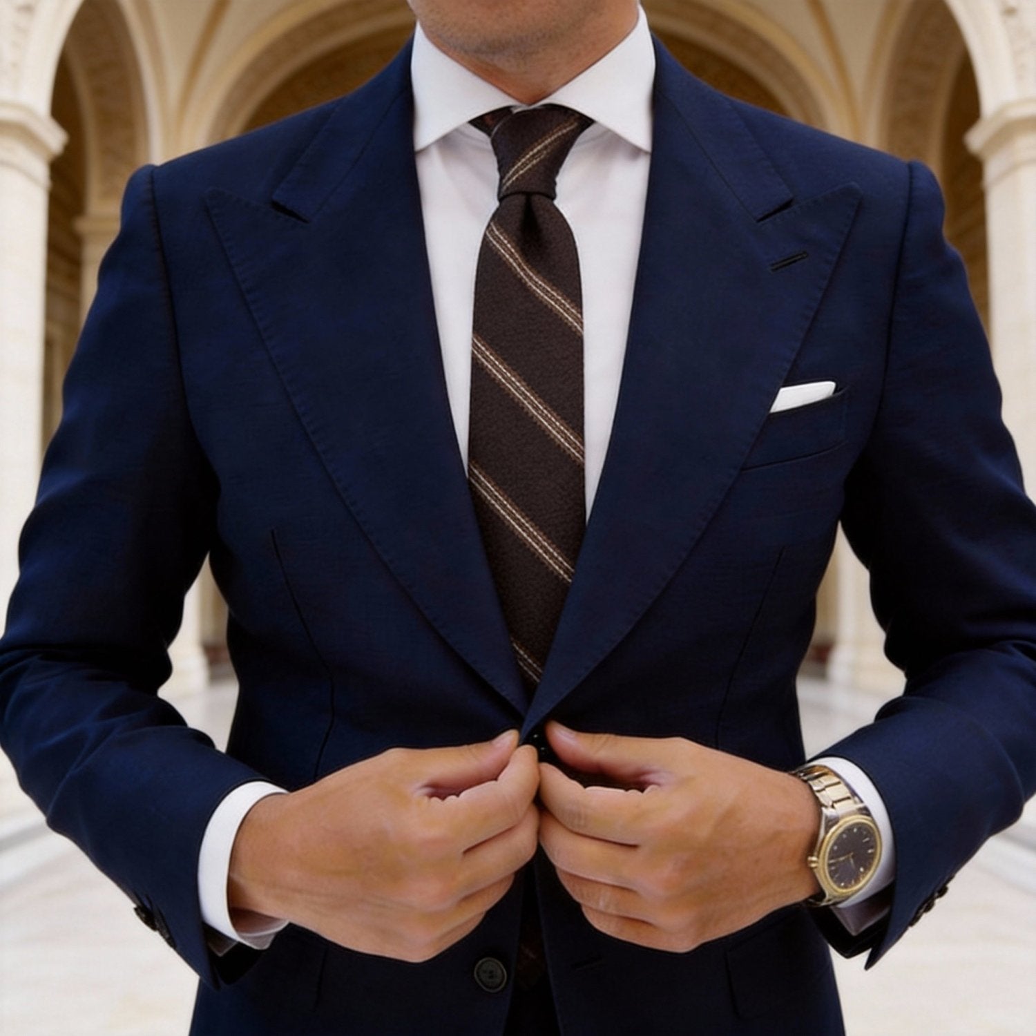 Black with Gold-Gray Diagonal Stripes Necktie