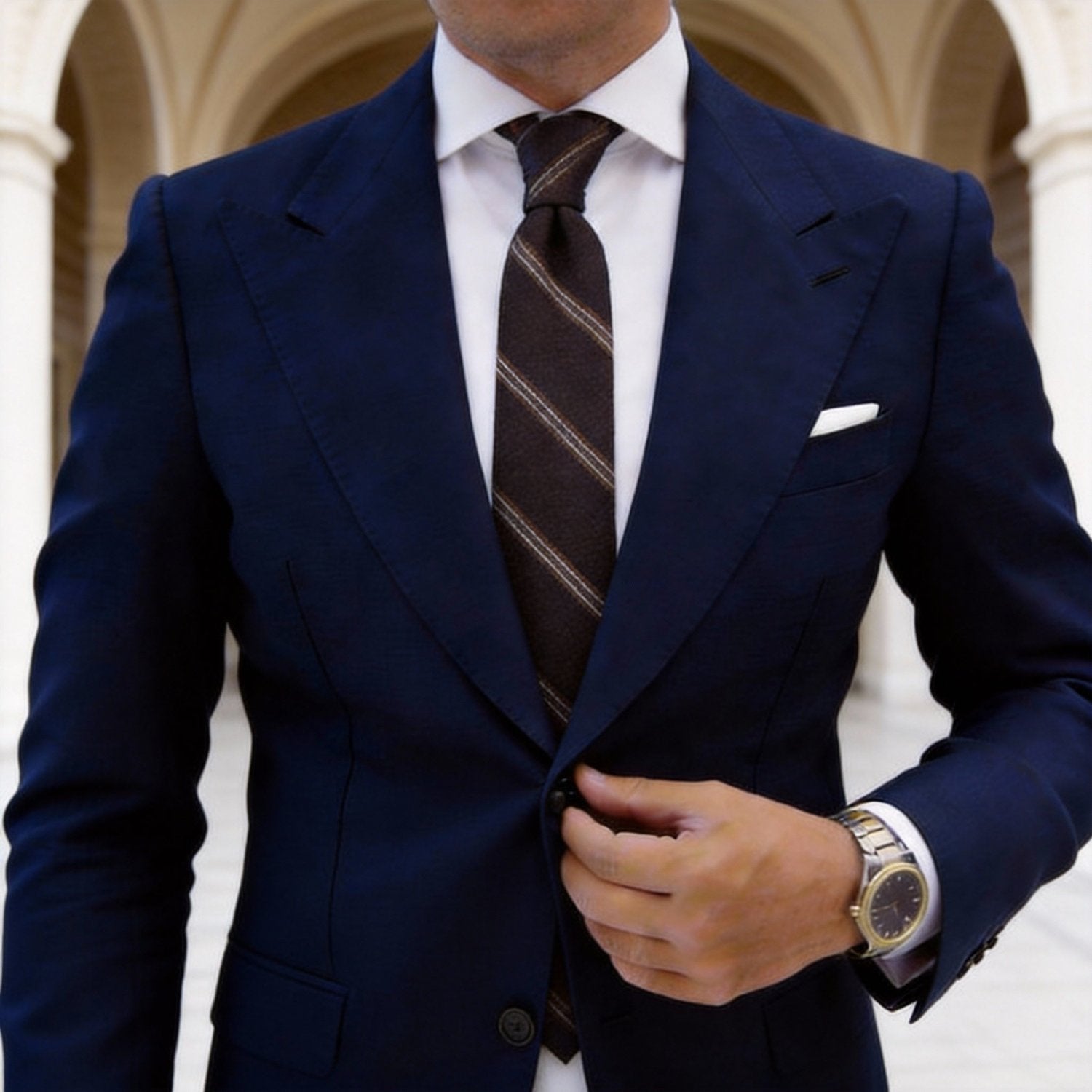 Black with Gold-Gray Diagonal Stripes Necktie
