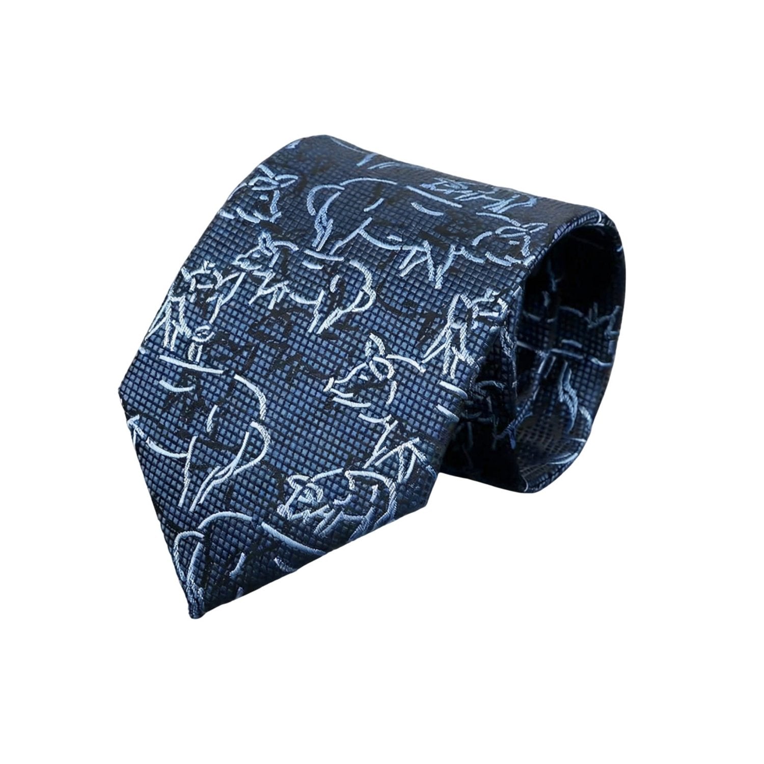 Dark Blue With White Animal Line Necktie