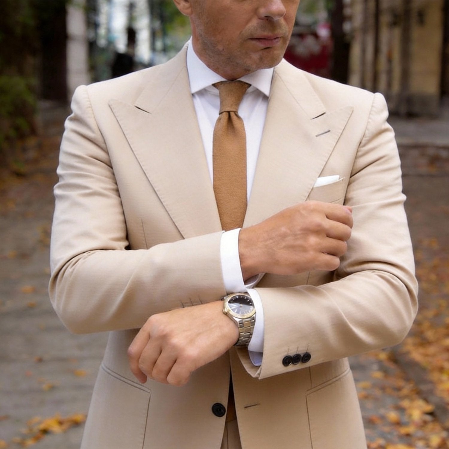 Beige Solid Necktie