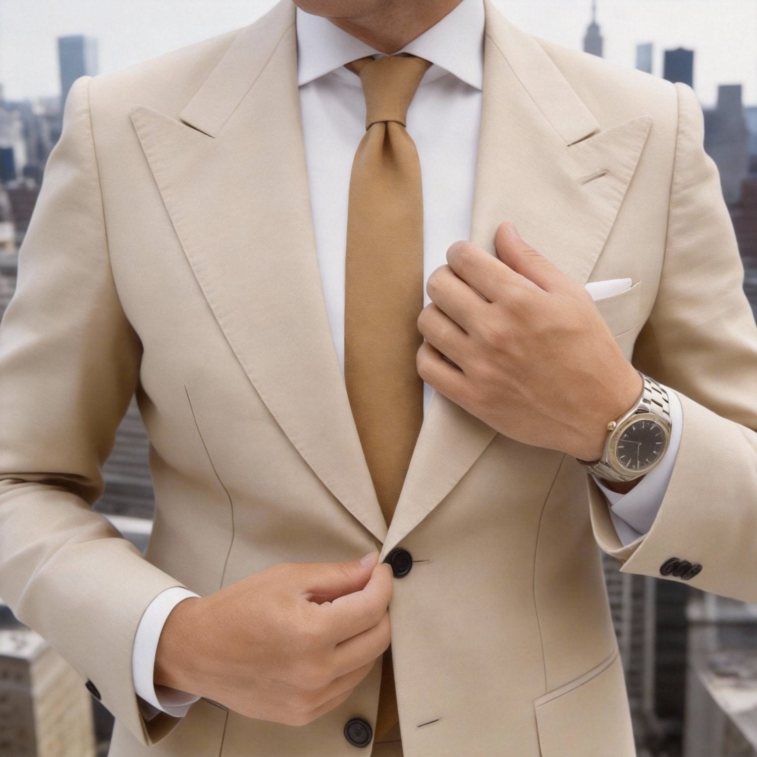 Beige Solid Necktie