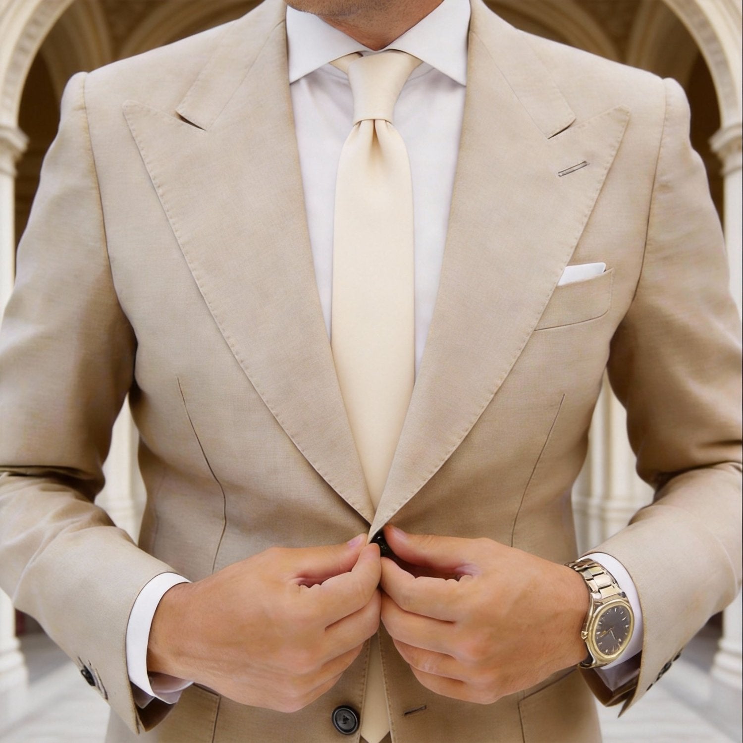 Beige Solid Necktie