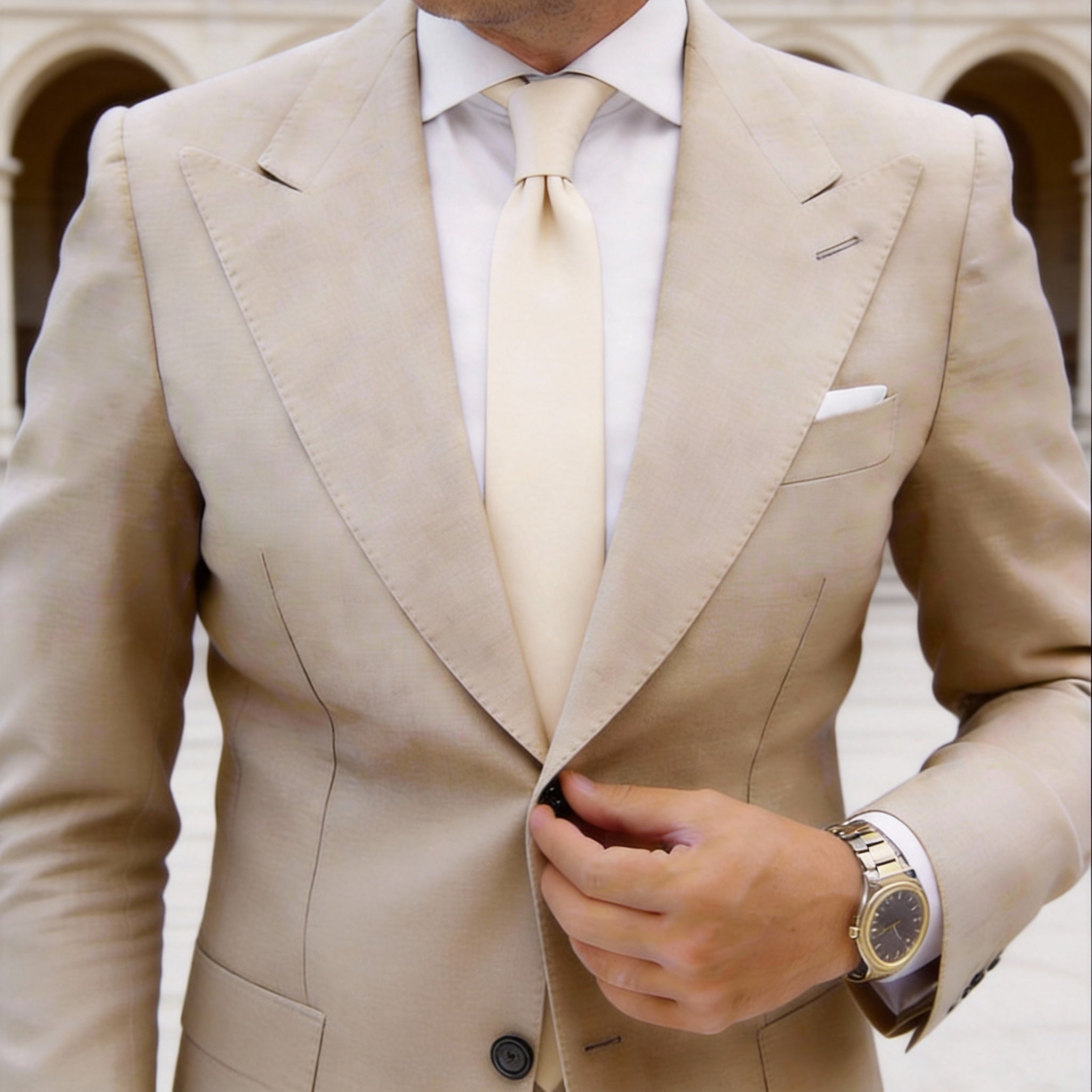 Beige Solid Necktie
