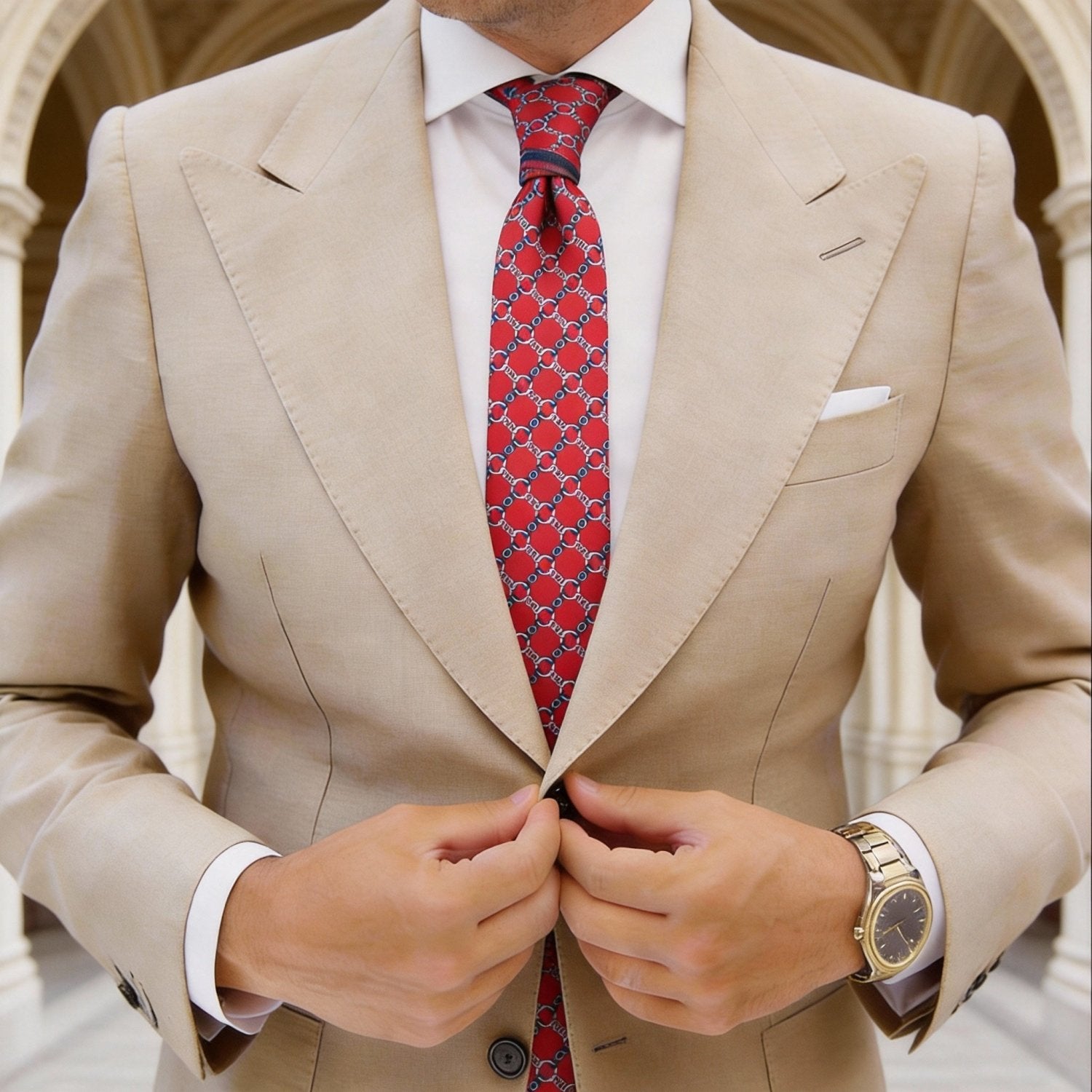 Red with Blue Chain Link Necktie