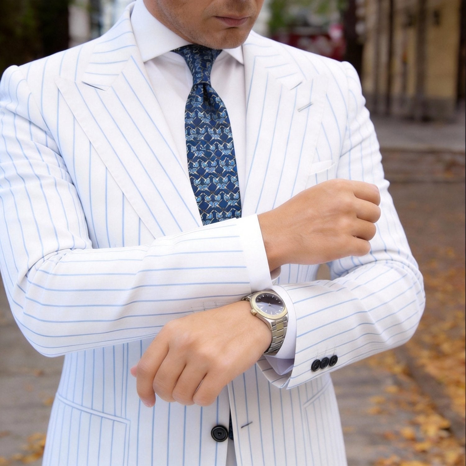 Dark Blue with Light Blue & Yellow Horsebit Necktie