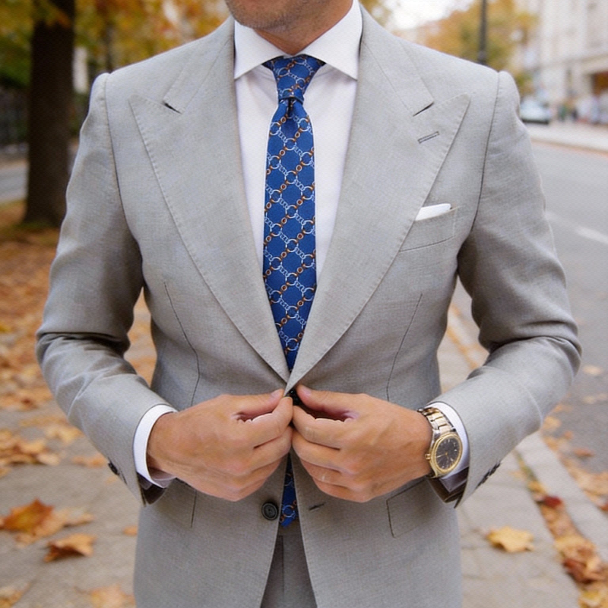 Blue with Light Blue & Brown Chain Grid Necktie