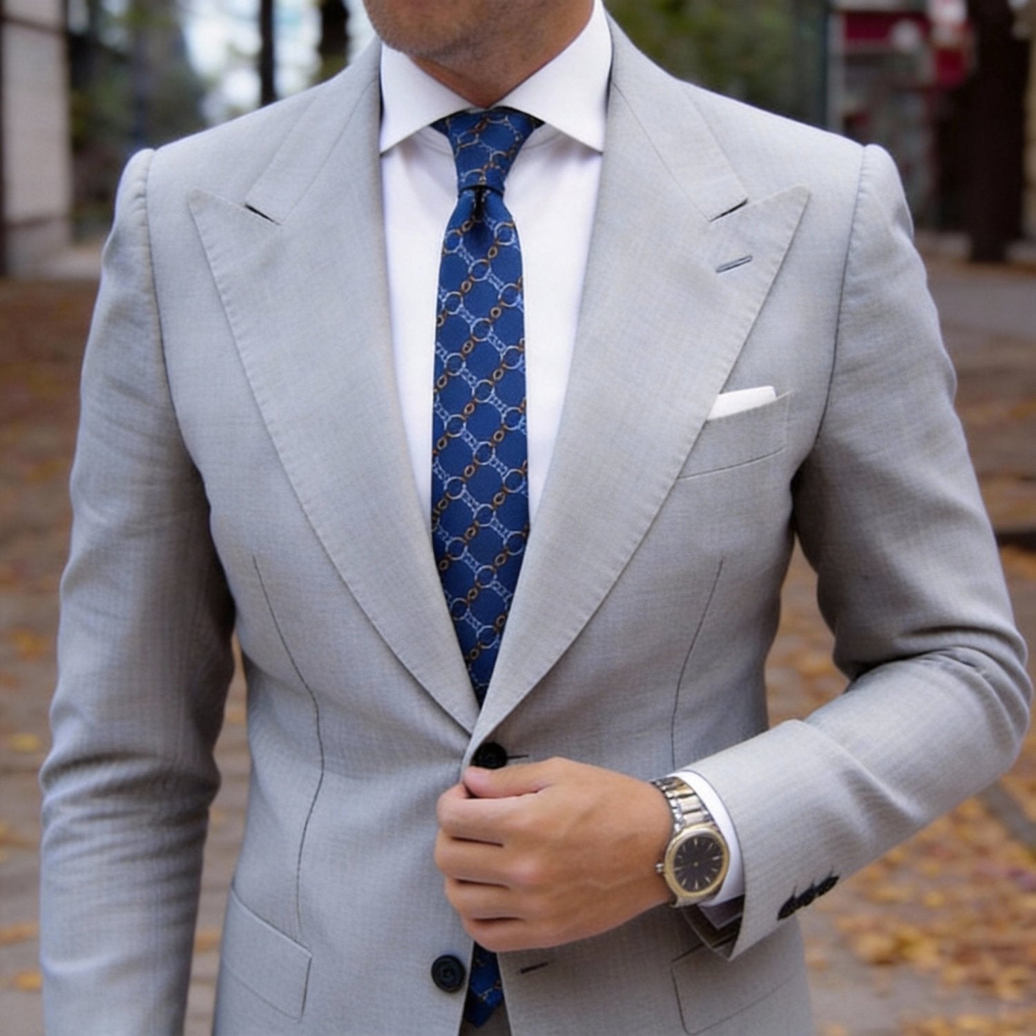 Blue with Light Blue & Brown Chain Grid Necktie