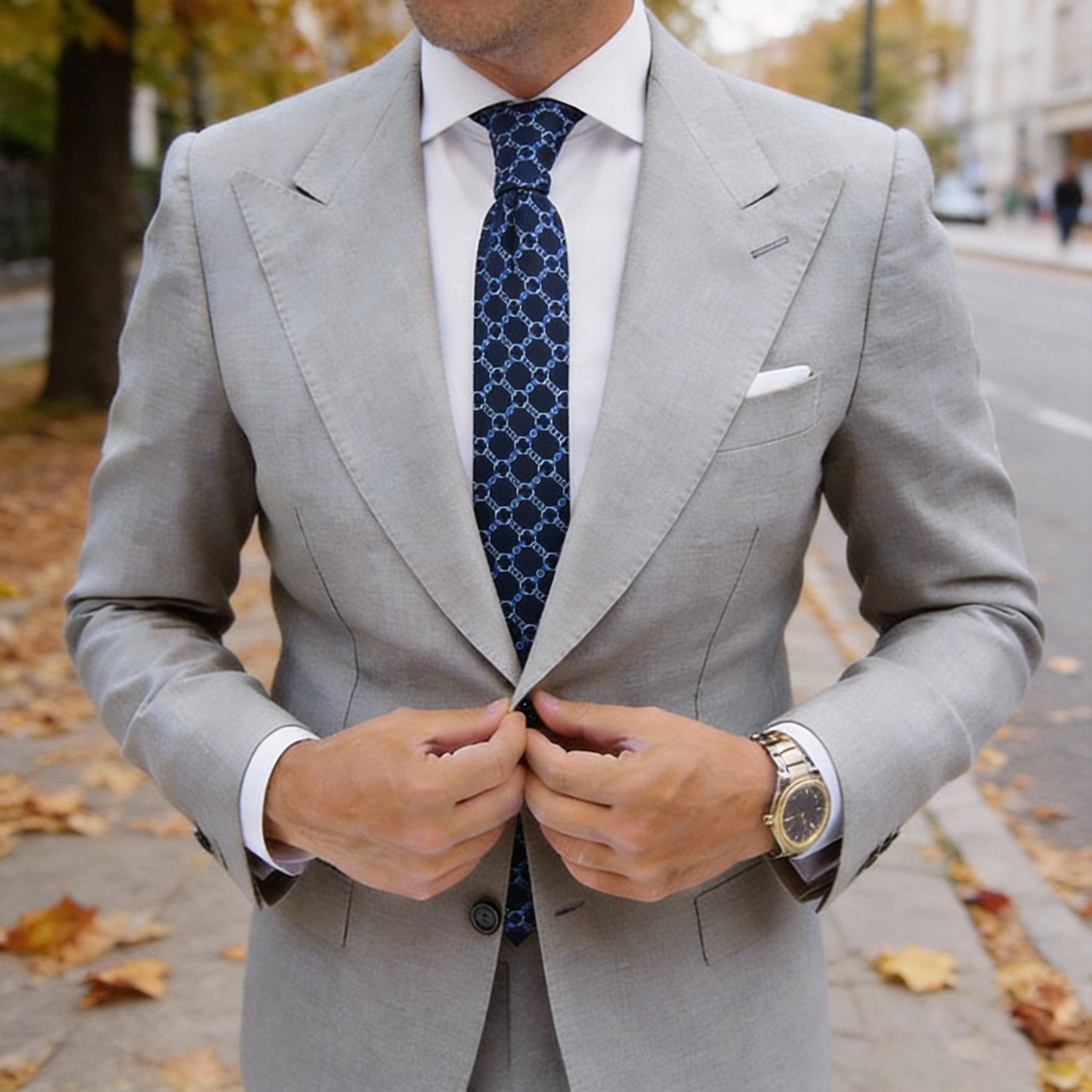 Dark Blue With Light Blue Chain Link Necktie